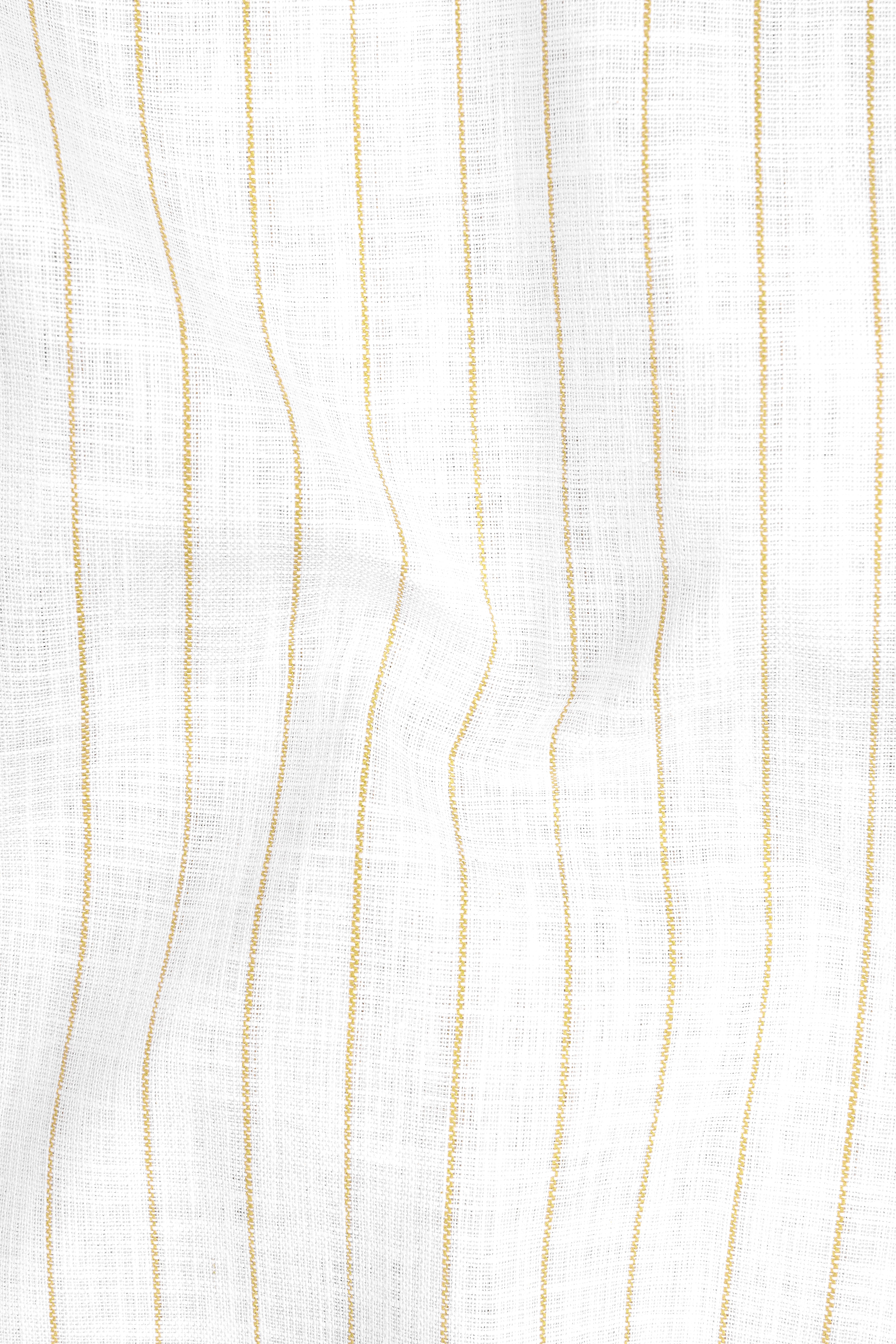 Marlow-Bright White And Sorrell Brown Pin Striped Luxurious Linen Button Down Dress Shirt