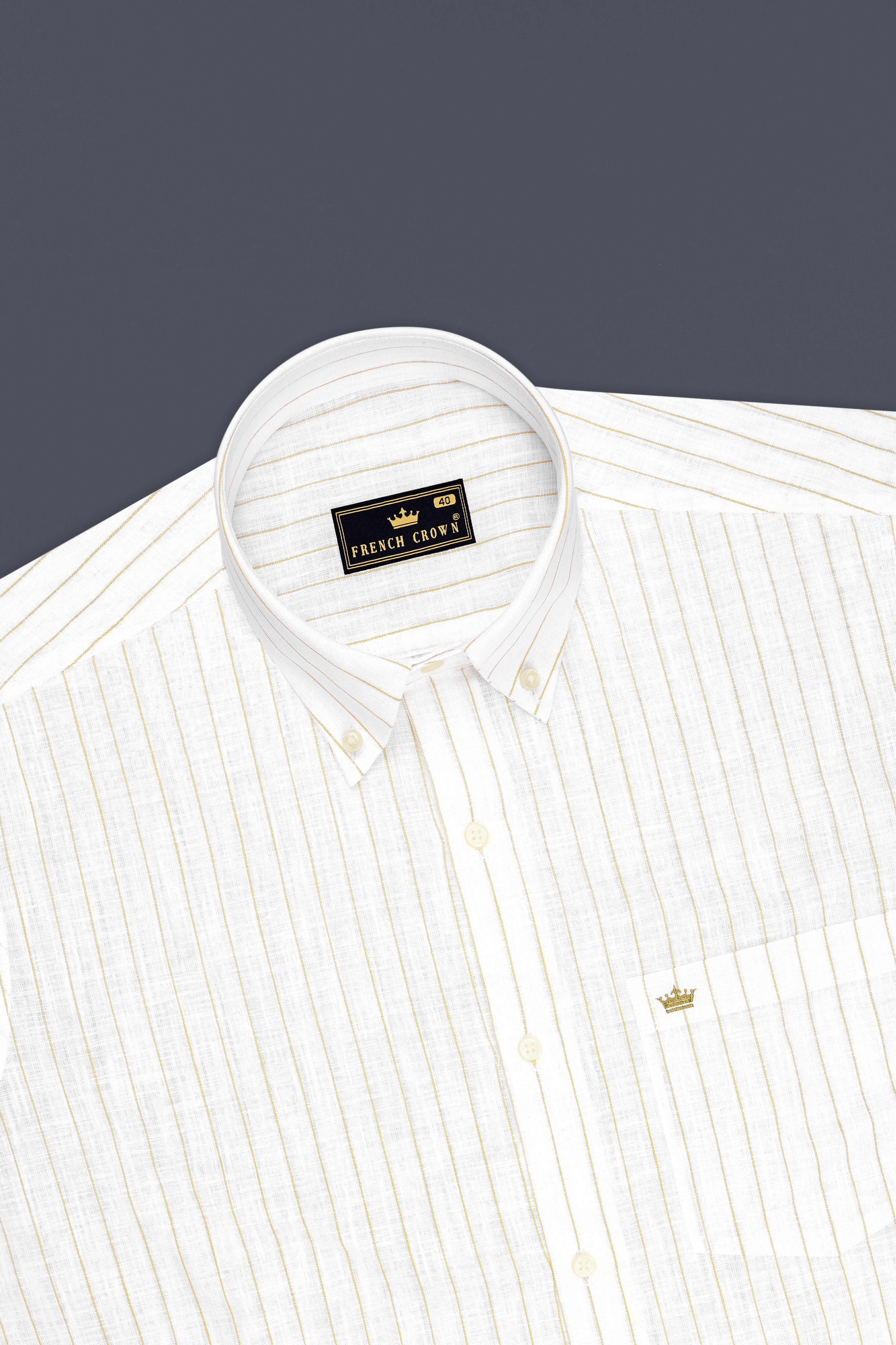 Marlow-Bright White And Sorrell Brown Pin Striped Luxurious Linen Button Down Dress Shirt