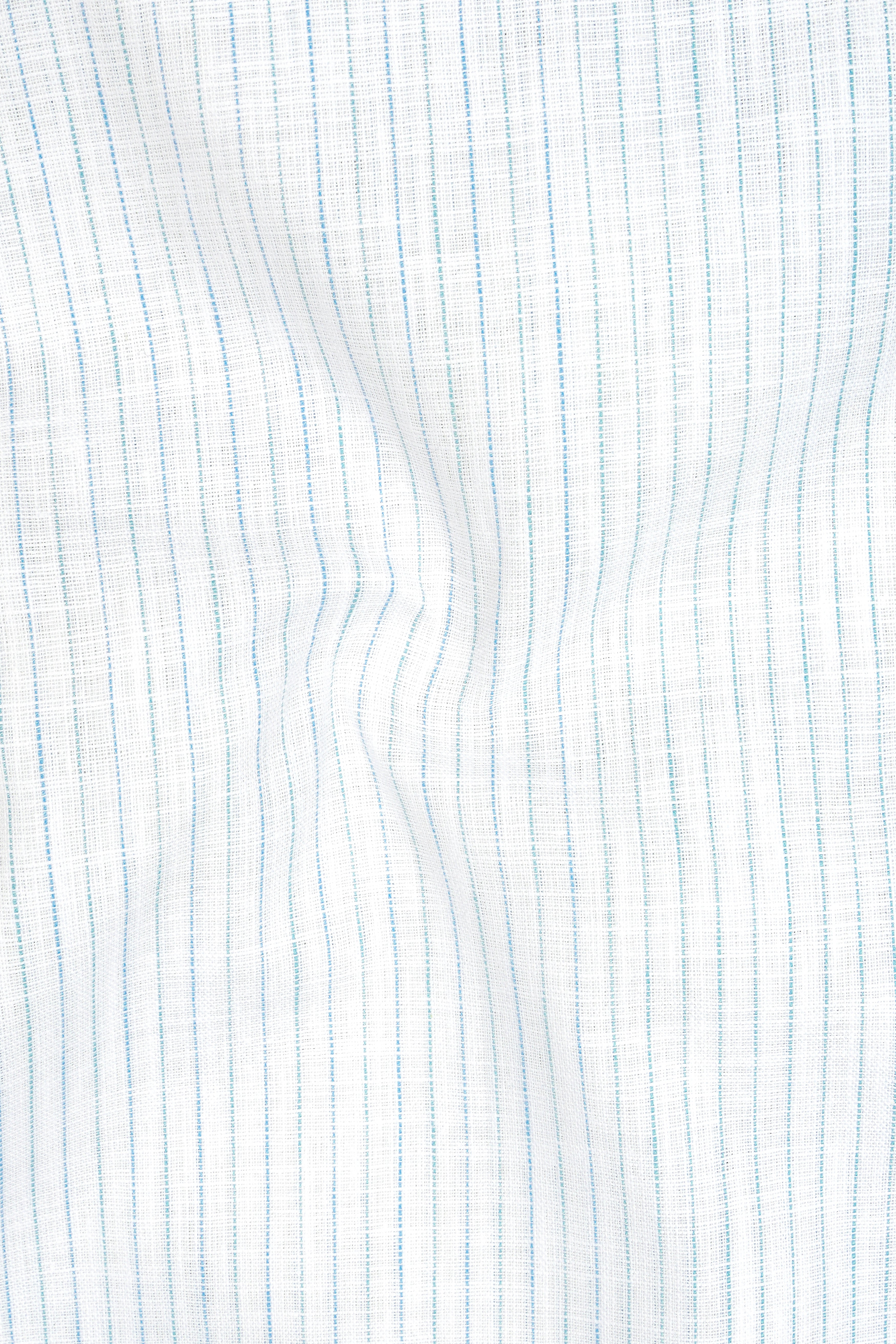 Marina-Bright White And Turquoise Blue Pin Striped Luxurious Linen Button Down Dress Shirt