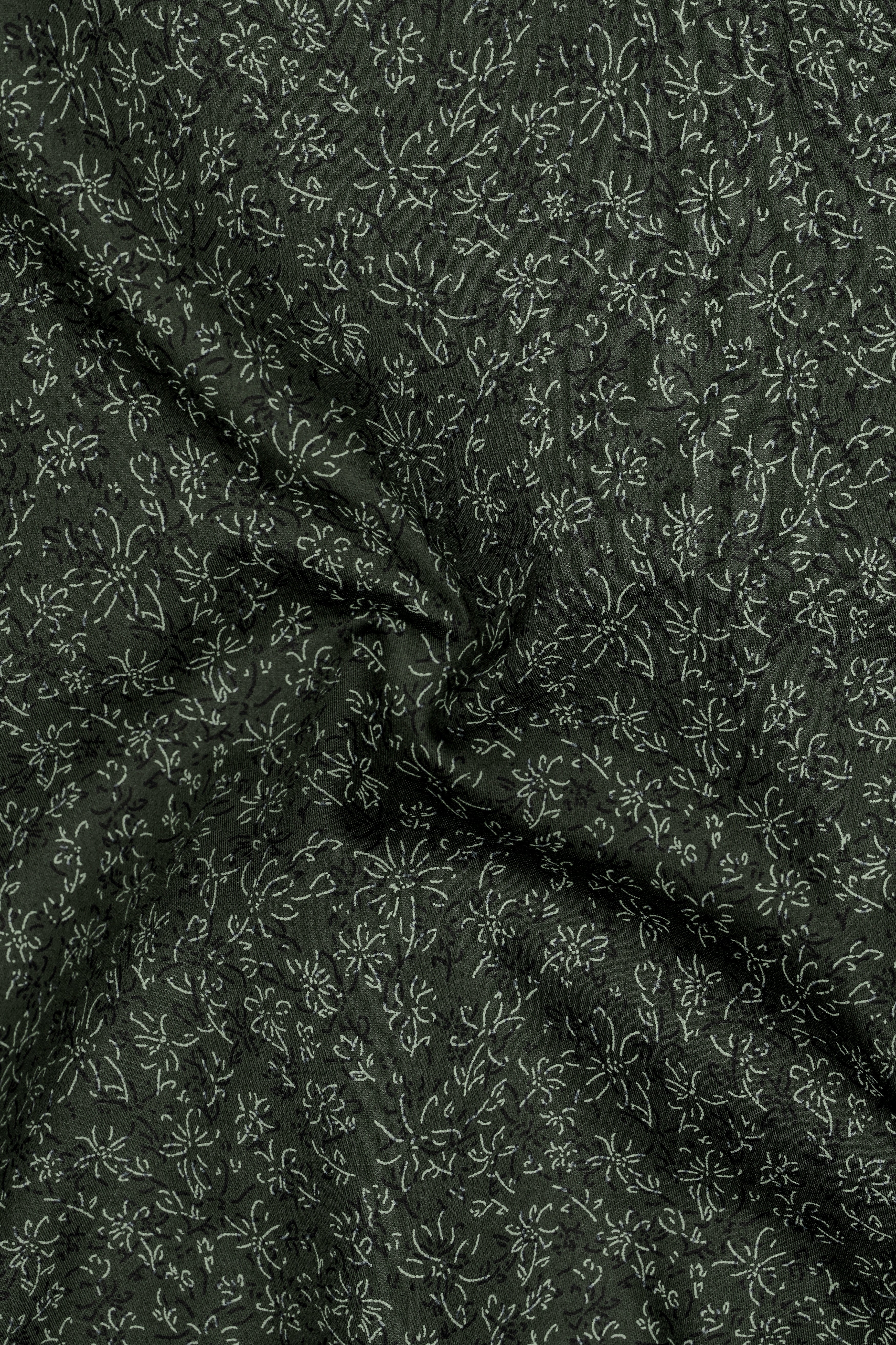 Viridian-Heavy Green Floral Vine Printed Subtle Sheen Soft Premium Cotton White Cuff Collar Dress Shirt