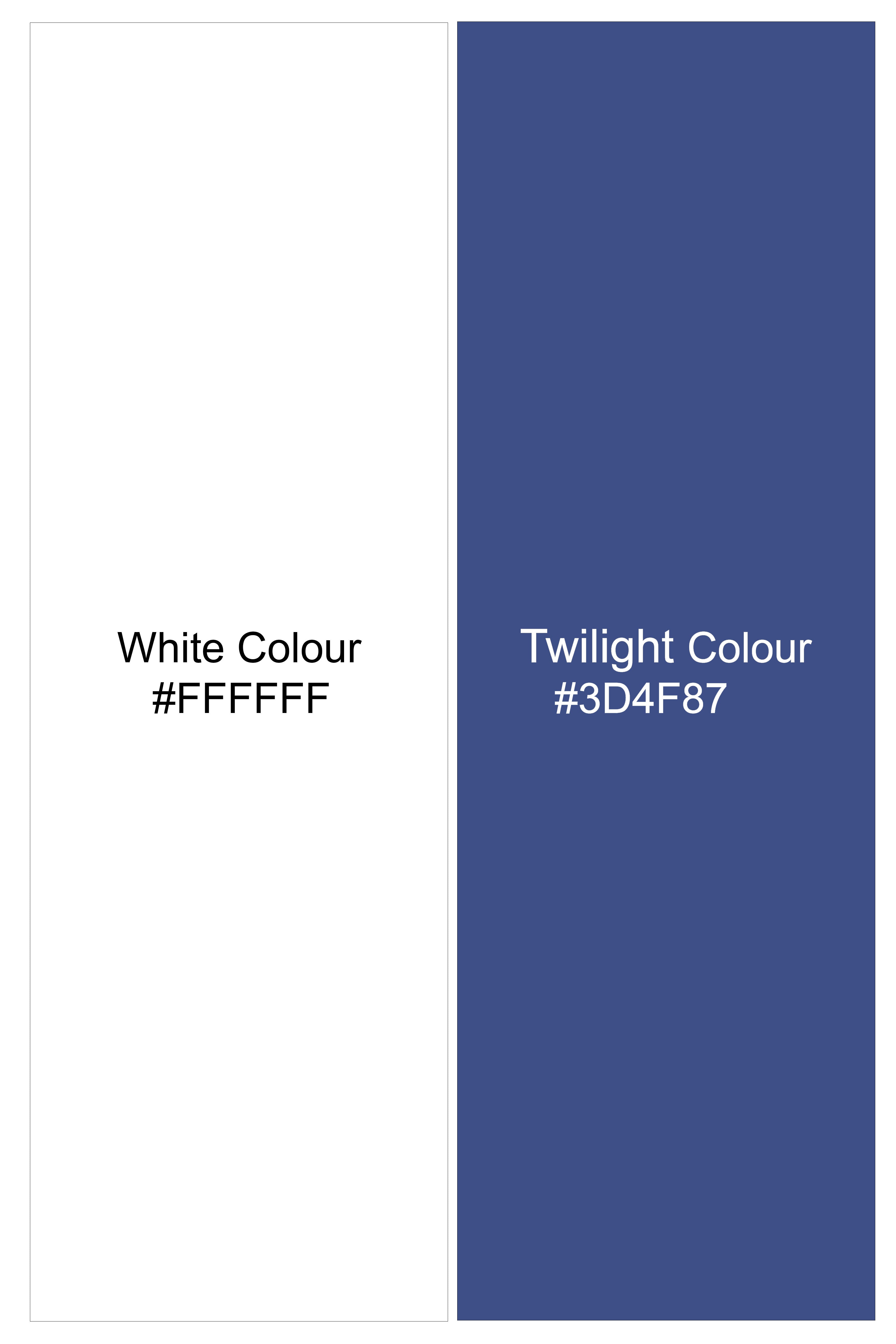 Loomis-Bright White And Twilight Blue Basketweave Printed Subtle Sheen Soft Premium Cotton Dress Shirt