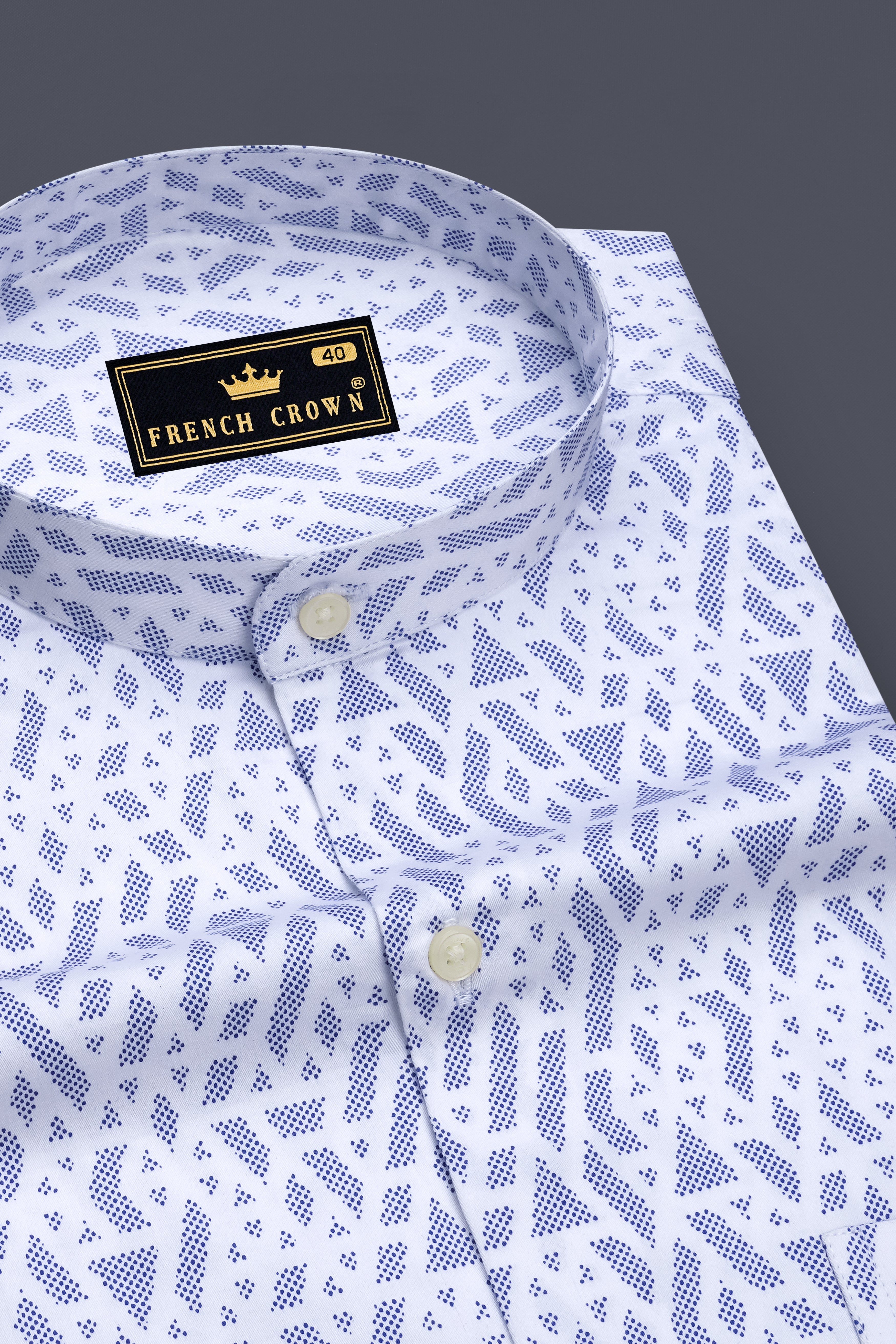 Aether-Bright White And Marguerite Blue Abstract Printed Subtle Sheen Soft Premium Cotton Mandarin Casual Shirt