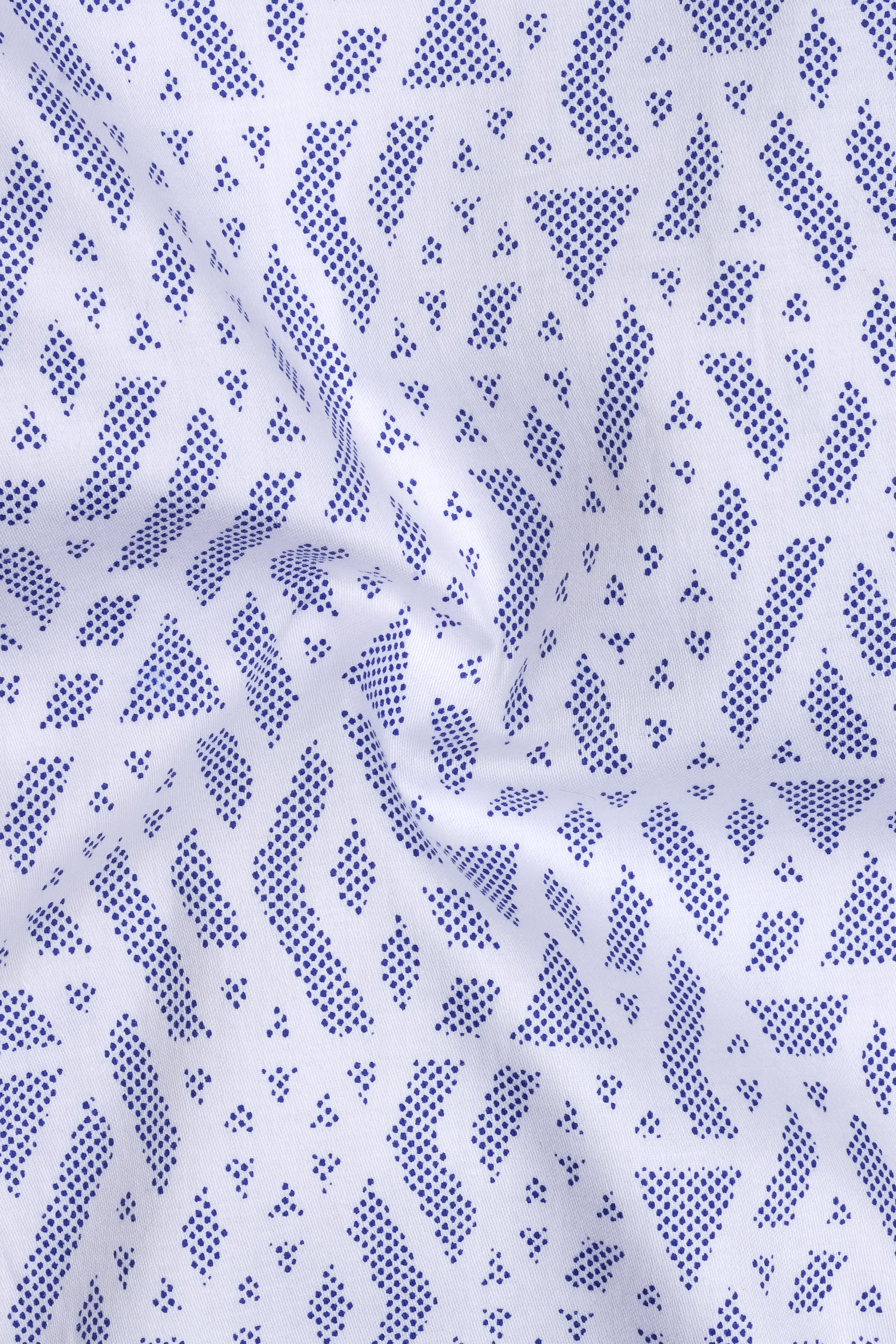 Aether-Bright White And Marguerite Blue Abstract Printed Subtle Sheen Soft Premium Cotton Mandarin Casual Shirt