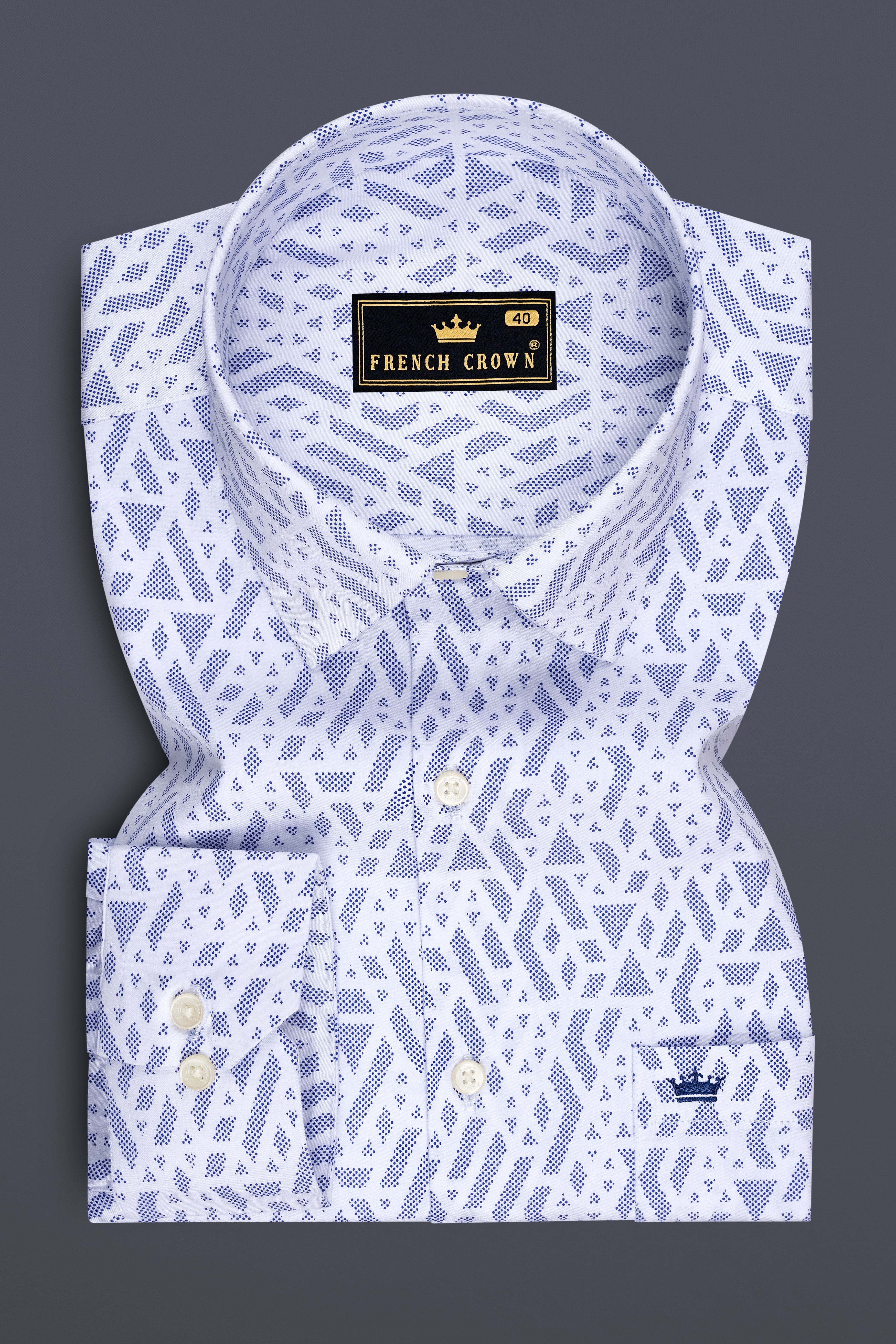 Aether-Bright White And Marguerite Blue Abstract Printed Subtle Sheen Soft Premium Cotton Dress Shirt