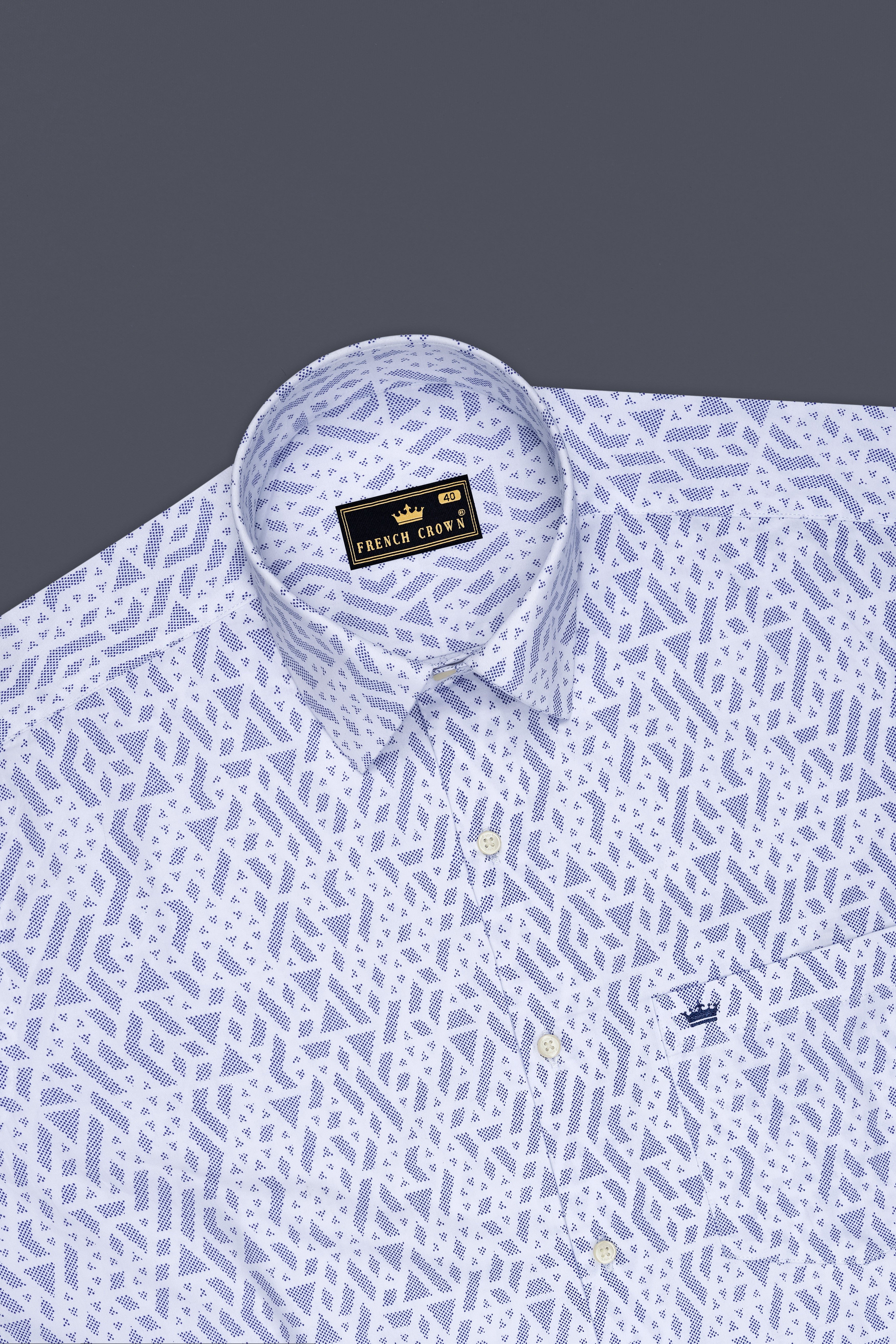 Aether-Bright White And Marguerite Blue Abstract Printed Subtle Sheen Soft Premium Cotton Dress Shirt