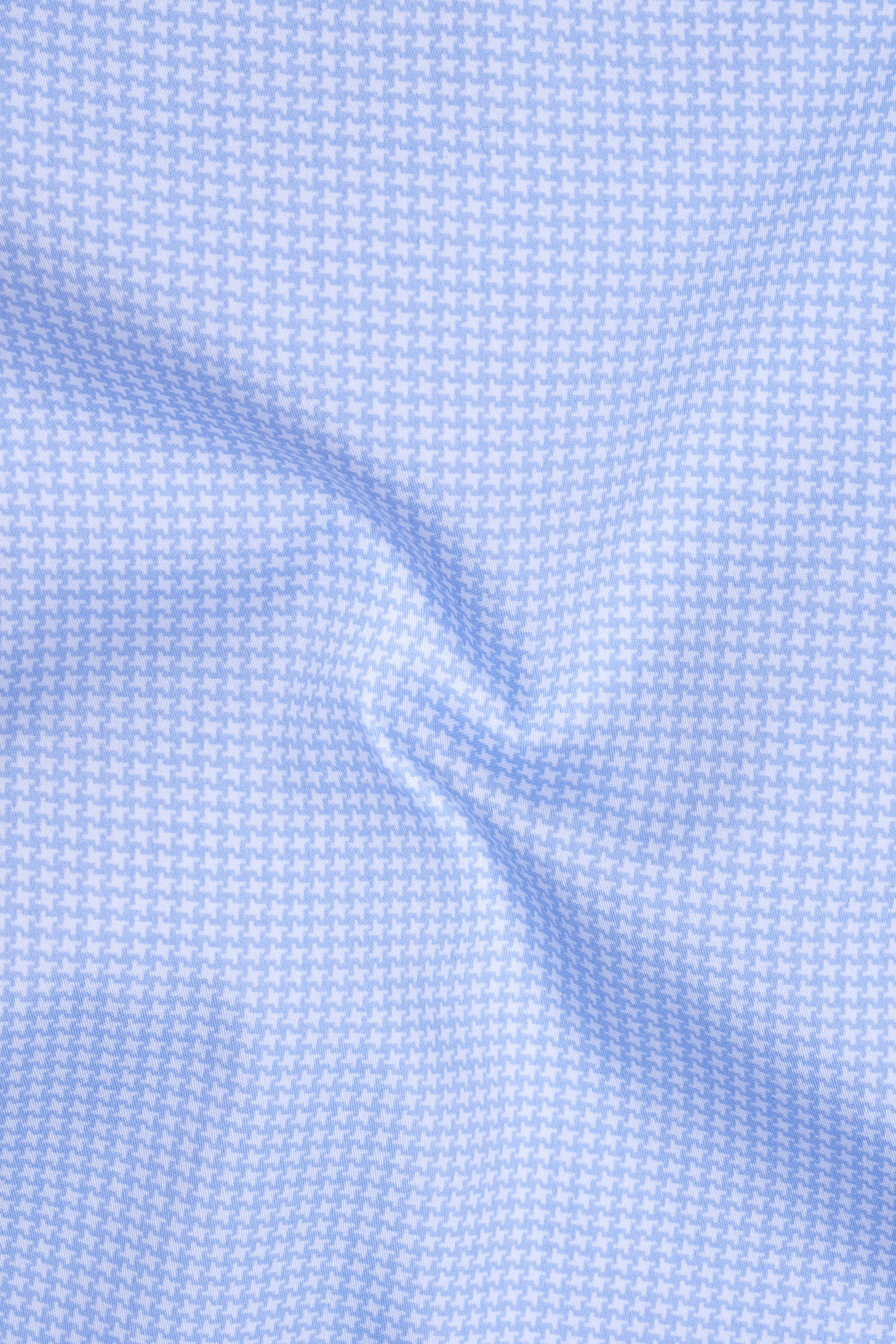 Vireo-Carolina Blue Houndstooth Printed Subtle Sheen Super Soft Premium Cotton Dress Shirt
