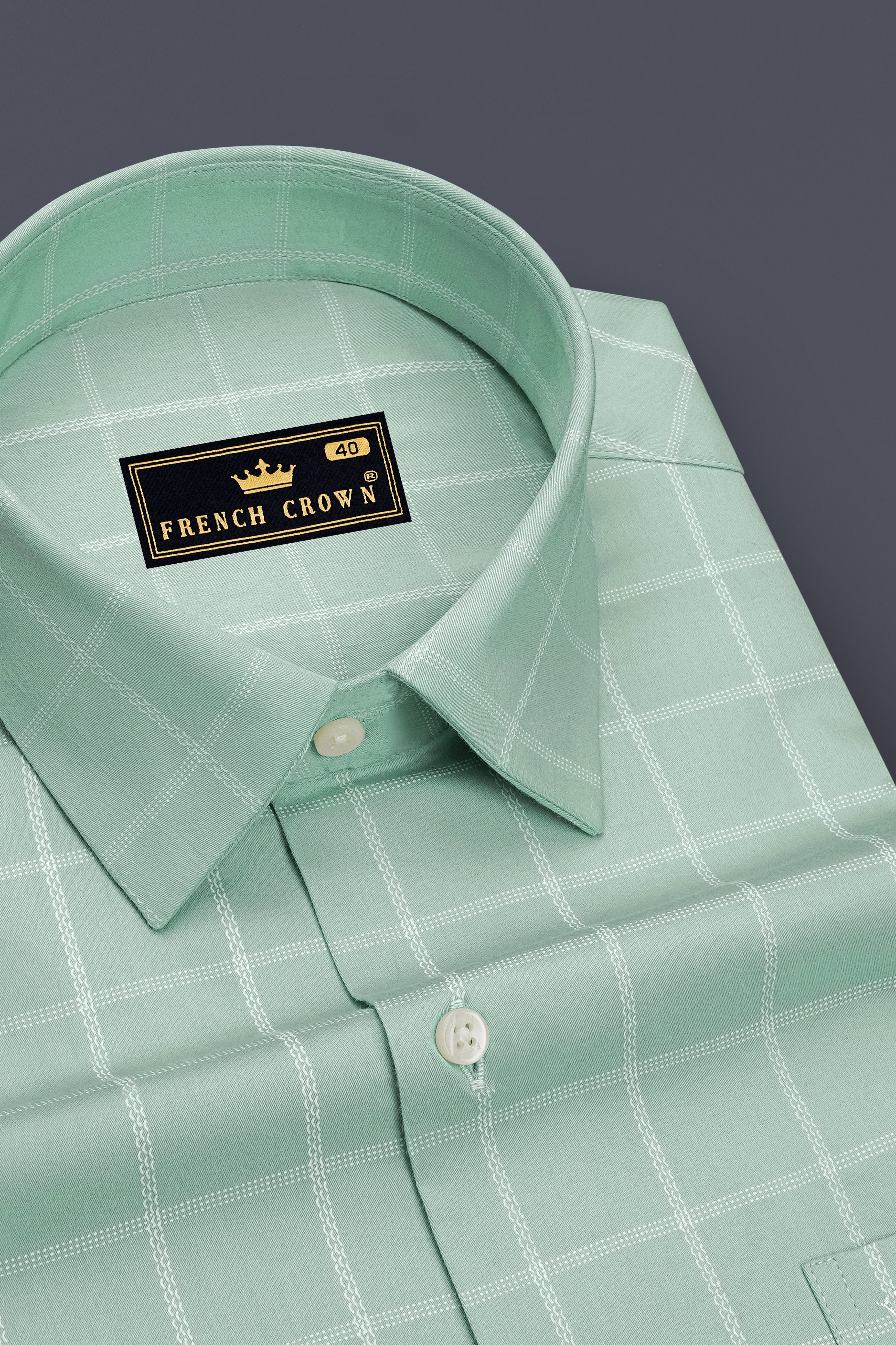 Canopy-Rain Green Windowpane Subtle Sheen Soft Premium Cotton Dress Shirt