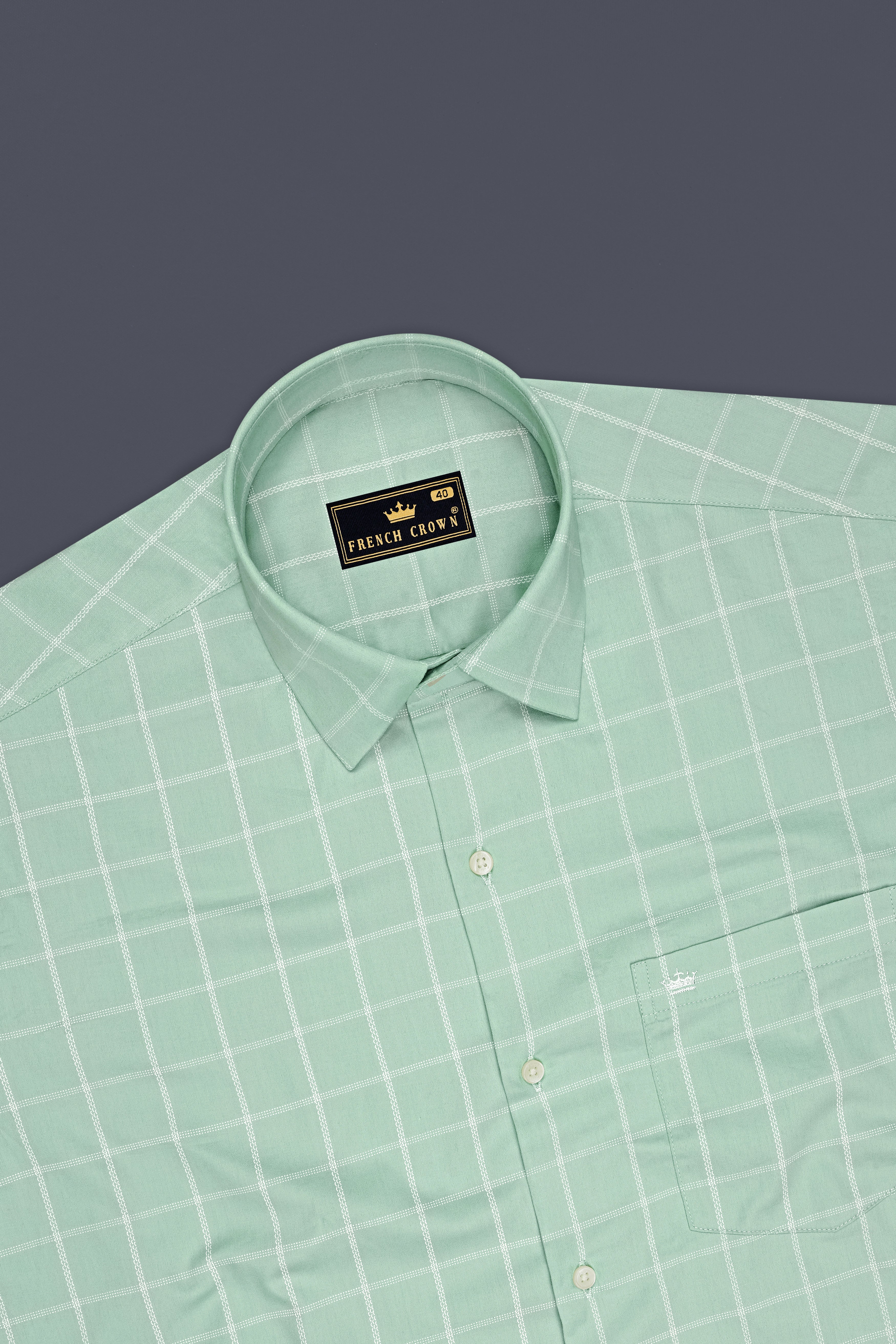 Canopy-Rain Green Windowpane Subtle Sheen Soft Premium Cotton Dress Shirt