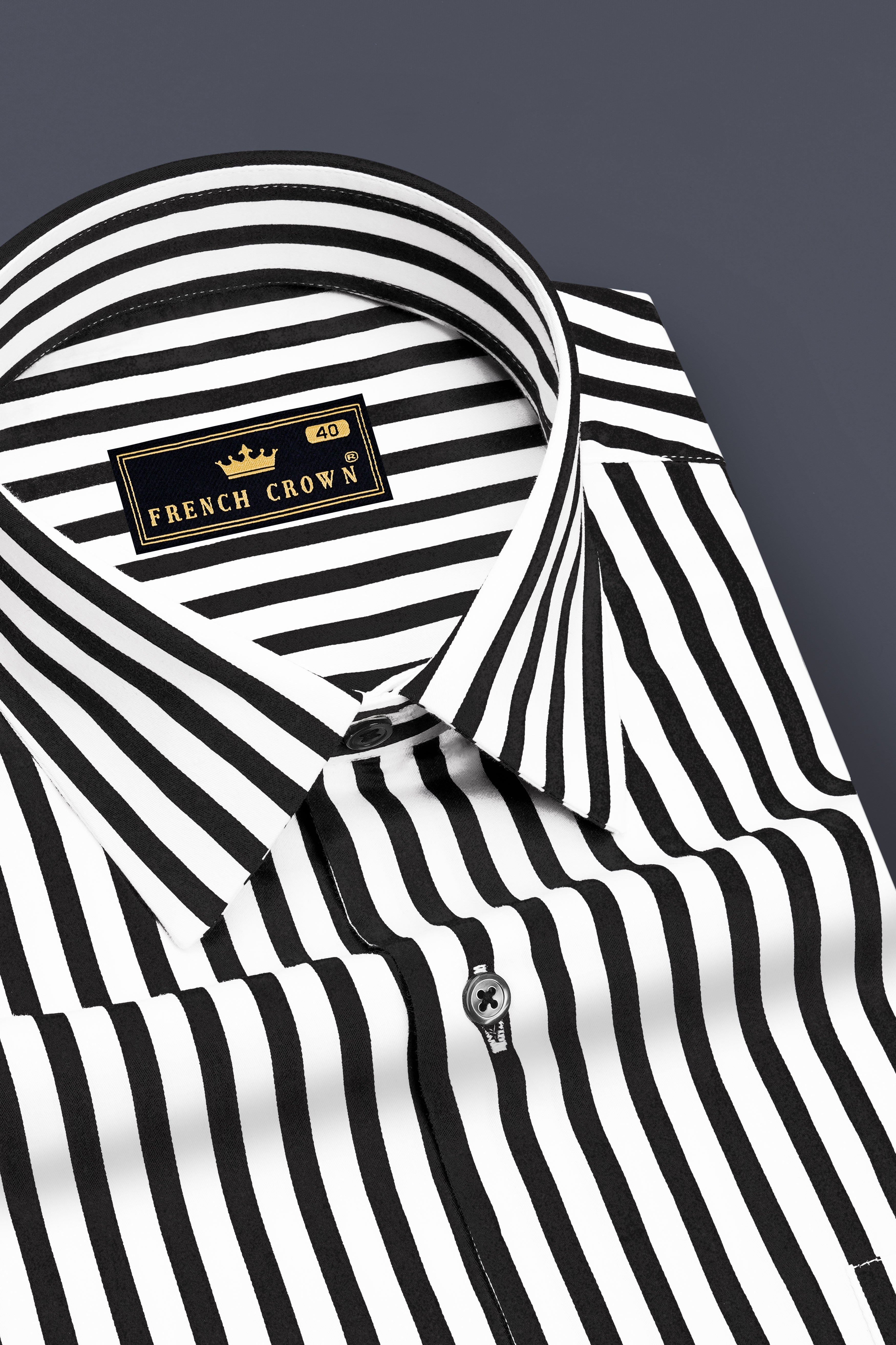 Regalis-Jade Black And Bright White Candy Striped Subtle Sheen Soft Premium Cotton Dress Shirt