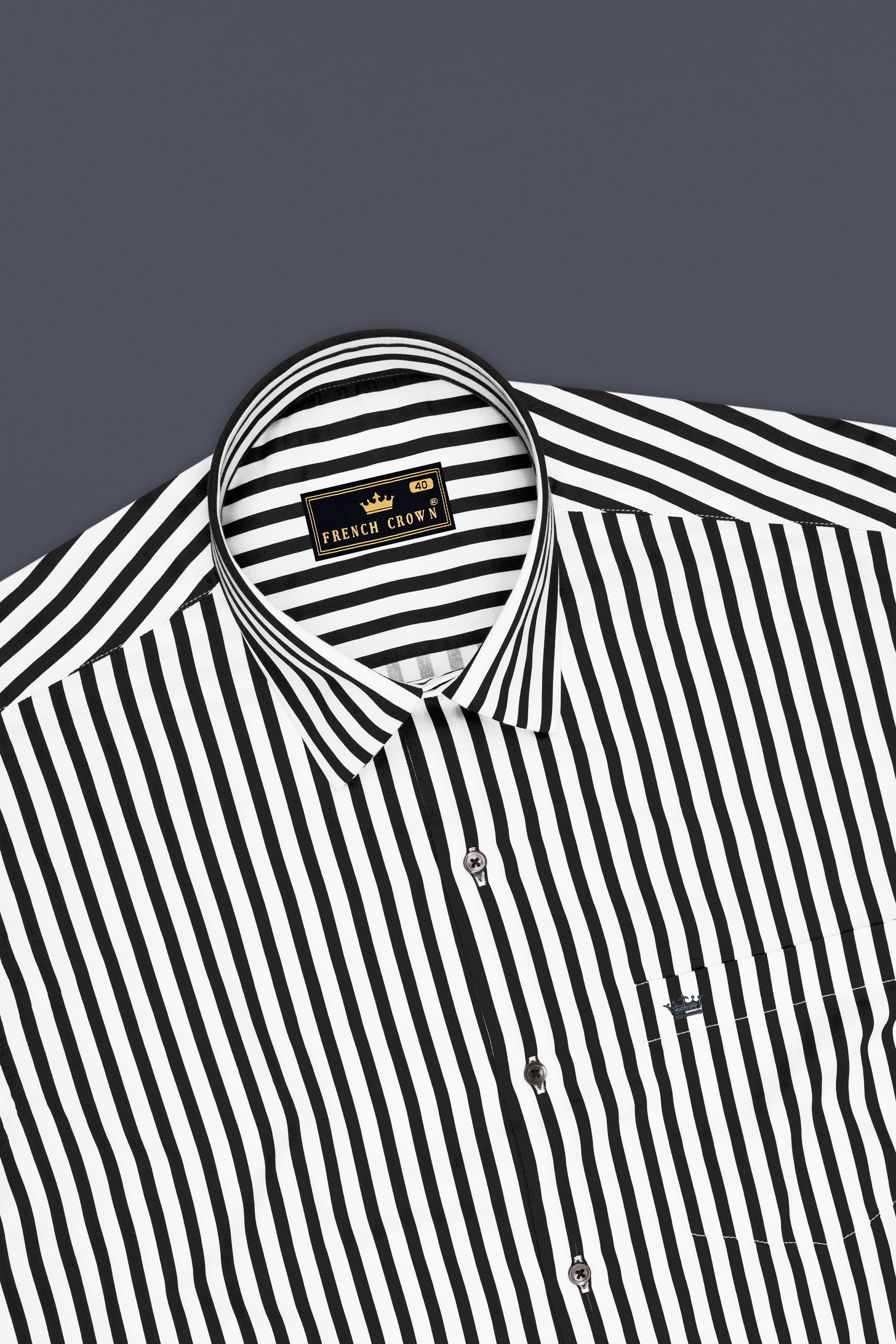 Regalis-Jade Black And Bright White Candy Striped Subtle Sheen Soft Premium Cotton Dress Shirt