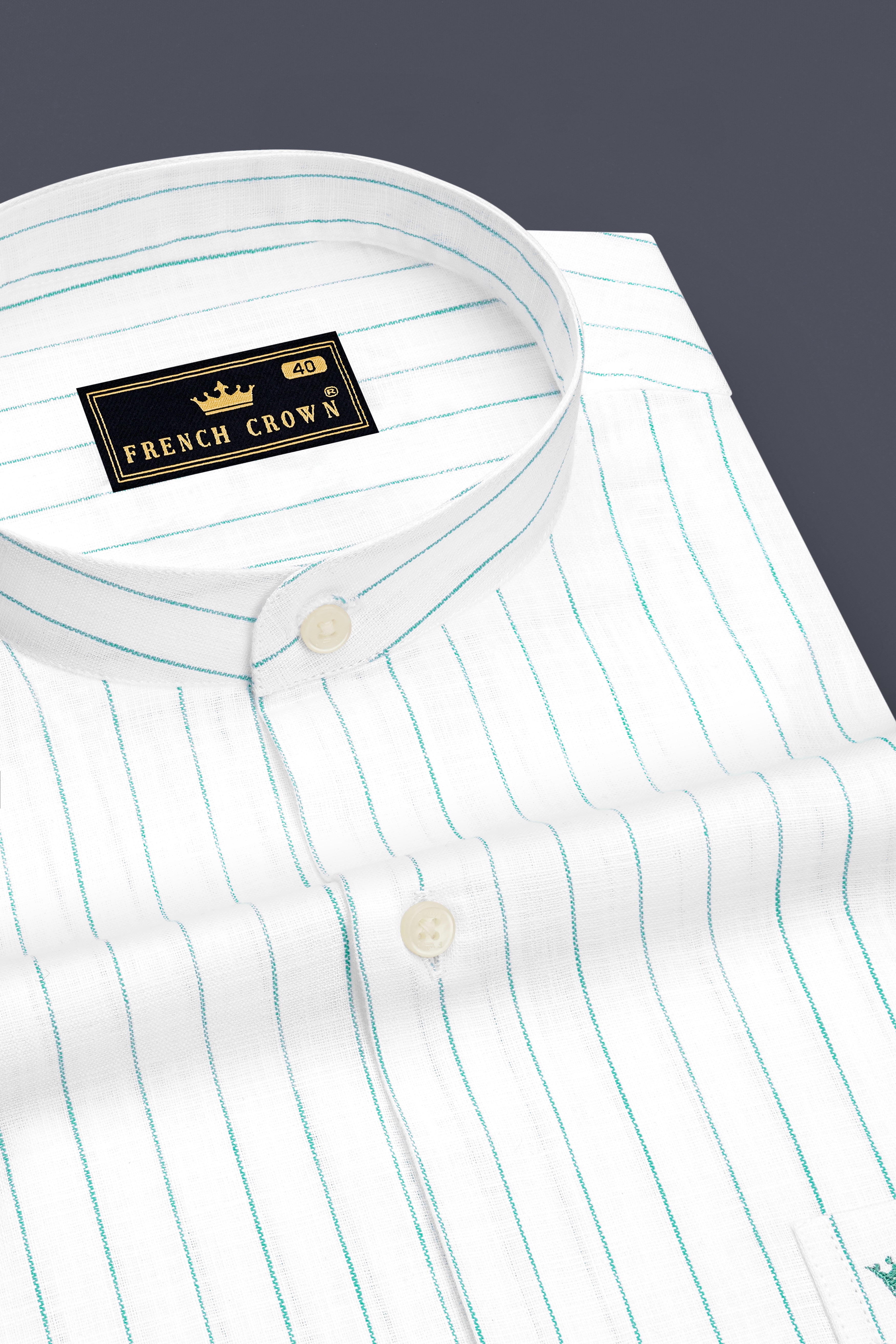 Mariner-Bright White And Neptune Blue Pin Striped Luxurious Linen Mandarin Casual Shirt