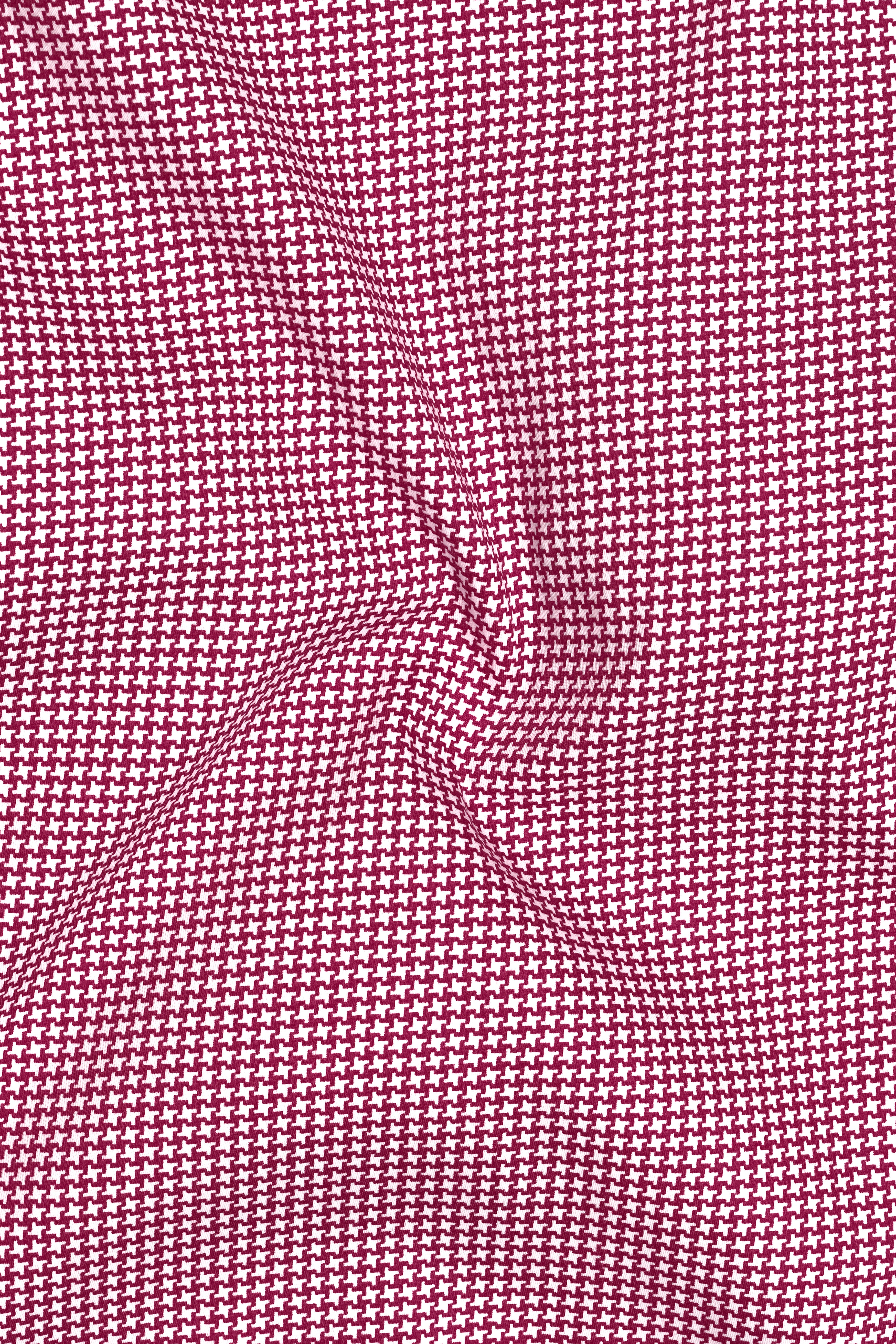 Lumier-Mulberry Pink Houndstooth Printed Subtle Sheen Super Soft Premium Cotton Dress Shirt
