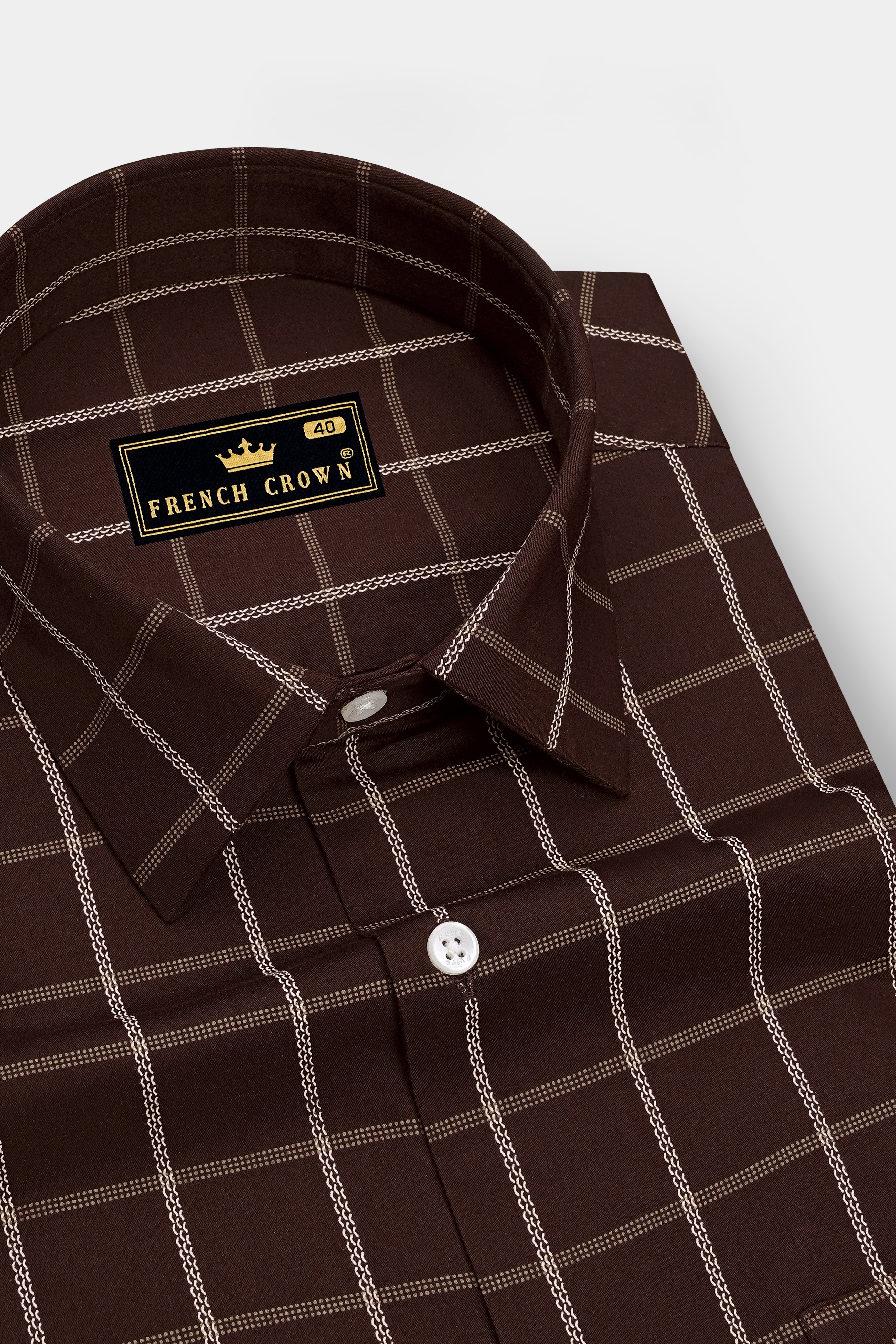 Heritage-Hickory Brown Windowpane Subtle Sheen Soft Premium Cotton Dress Shirt
