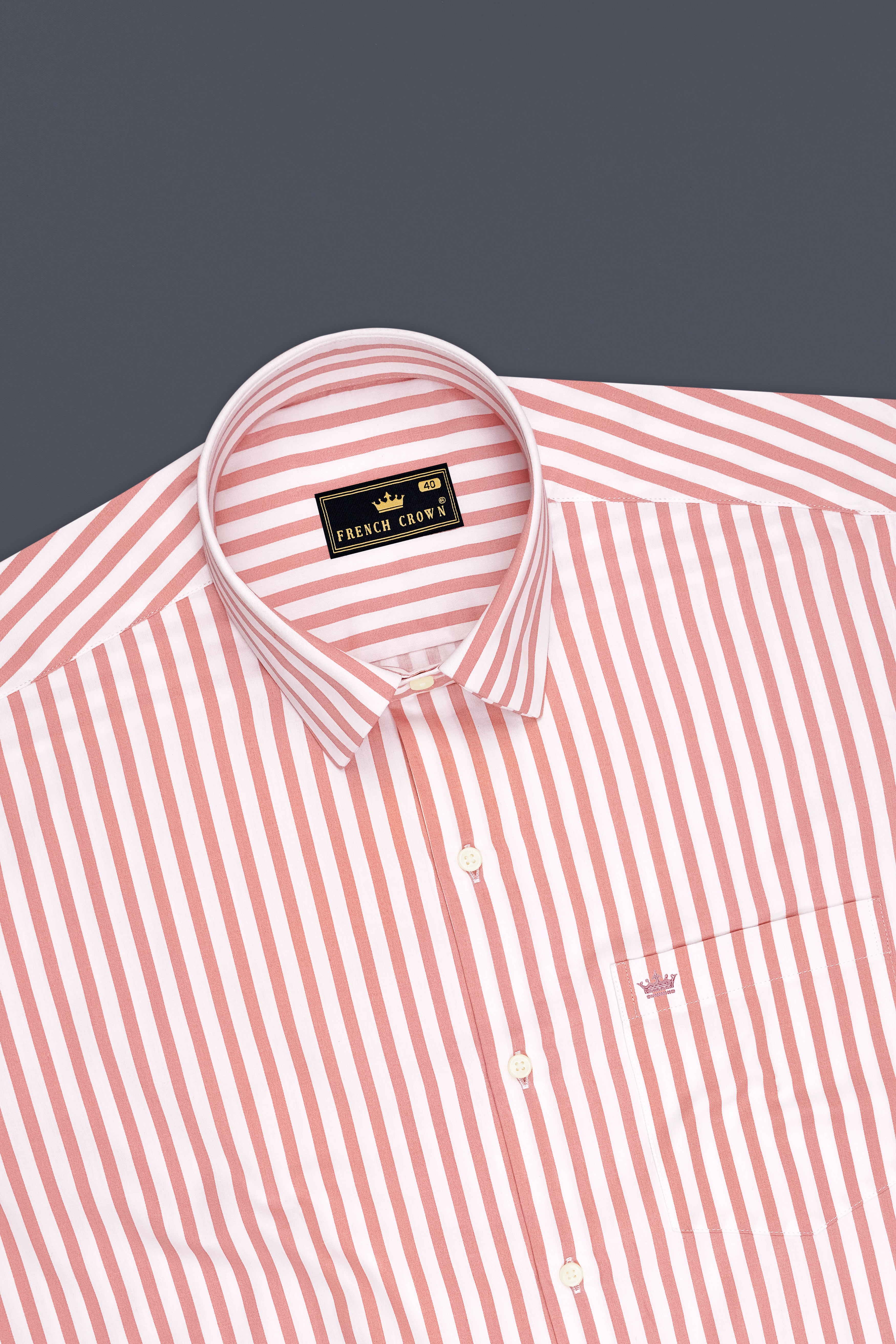 Blush-Sea Pink And Bright White Candy Striped Subtle Sheen Super Soft Premium Cotton Dress Shirt