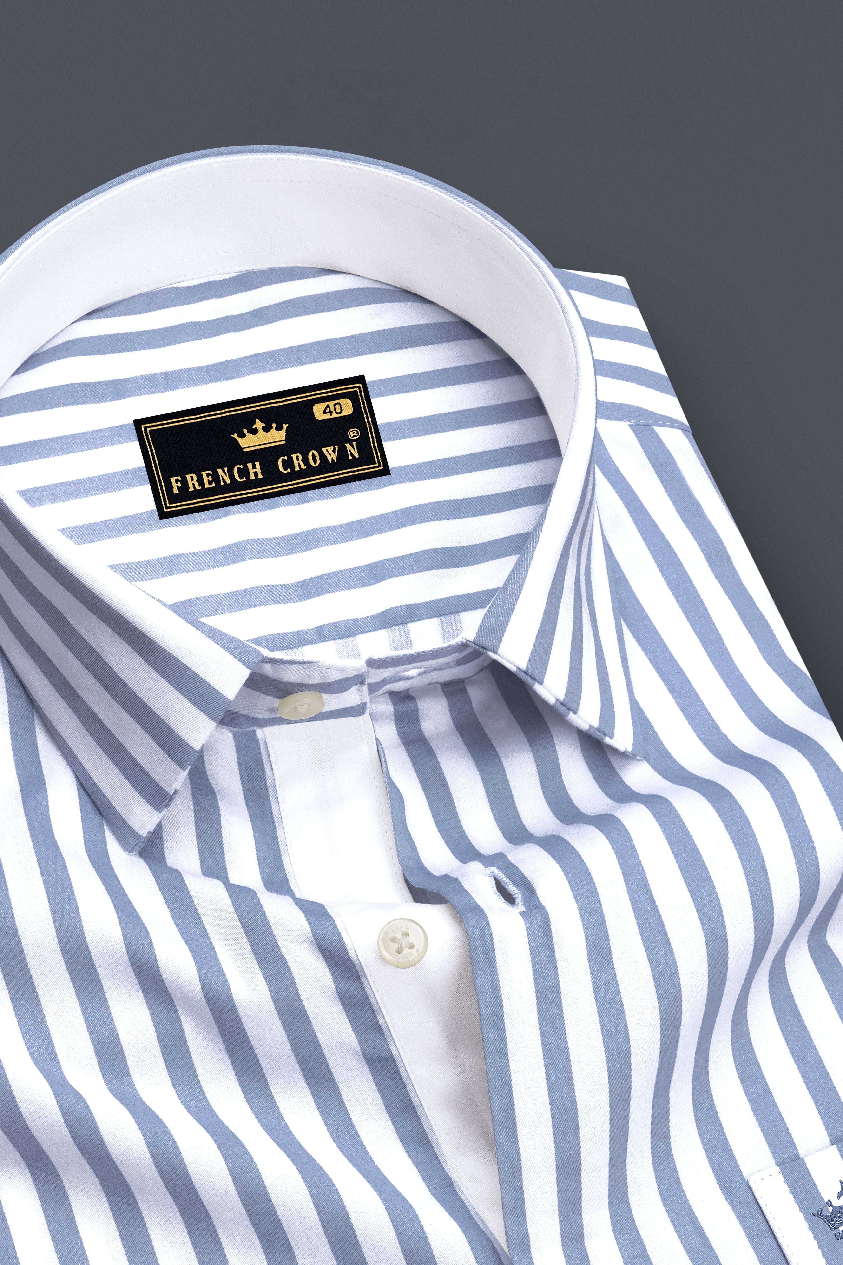 Strivon-Steel Blue And Bright White Candy Striped Subtle Sheen Soft Premium Cotton Dress Shirt
