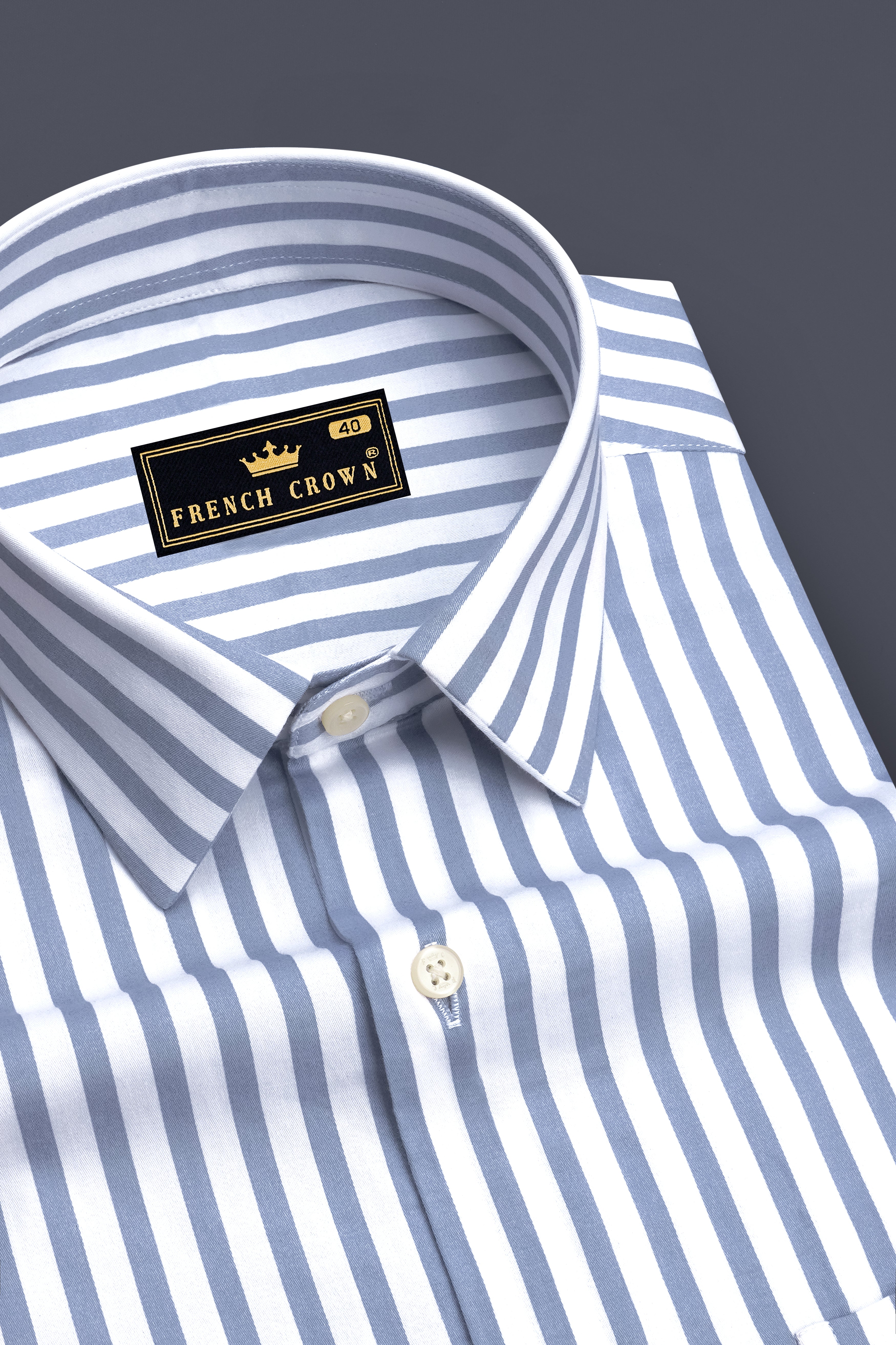 Strivon-Steel Blue And Bright White Candy Striped Subtle Sheen Super Soft Premium Cotton Dress Shirt