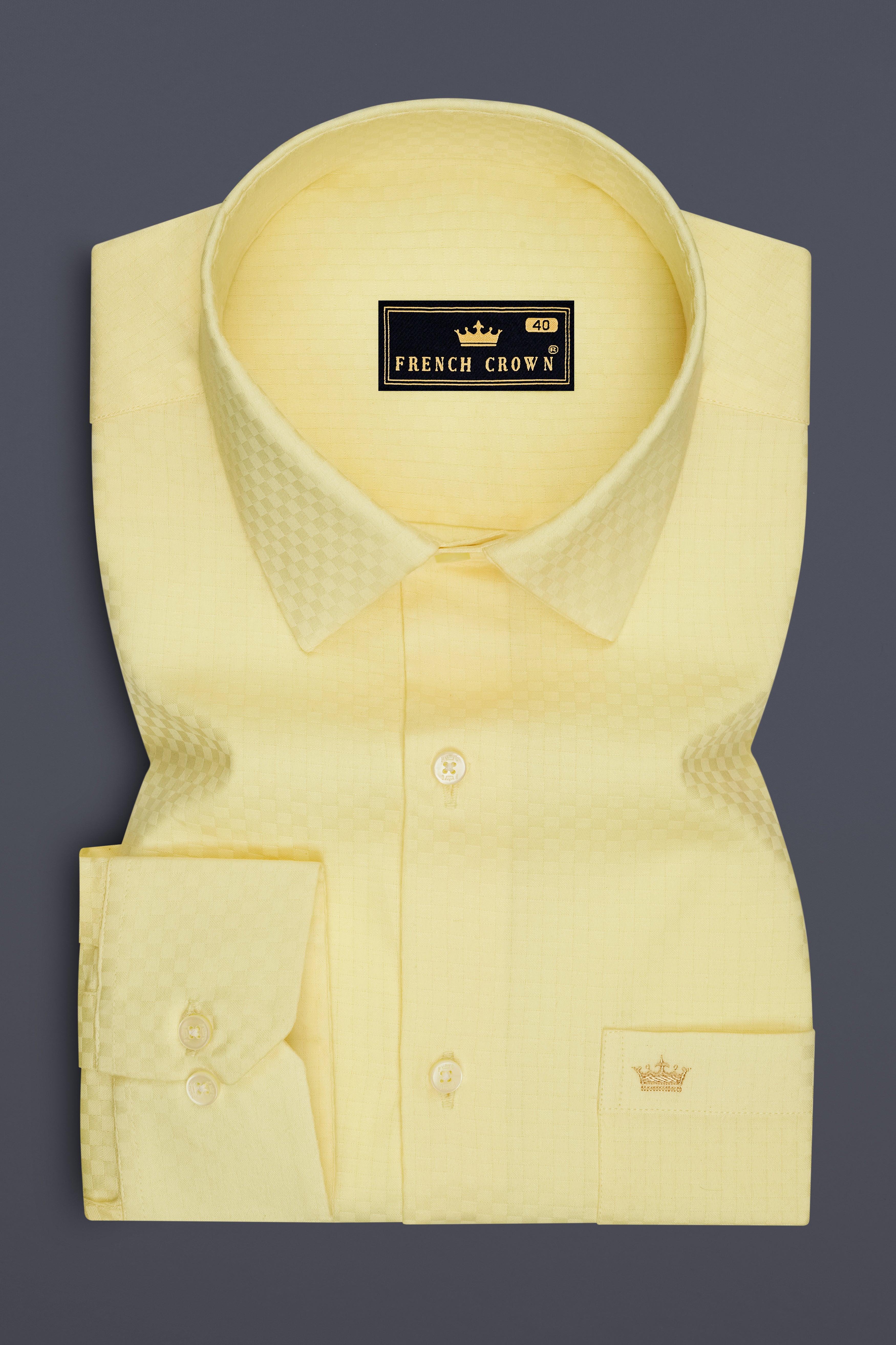 Serein-Hampton Yellow Dobby Textured Premium Giza Cotton Dress Shirt