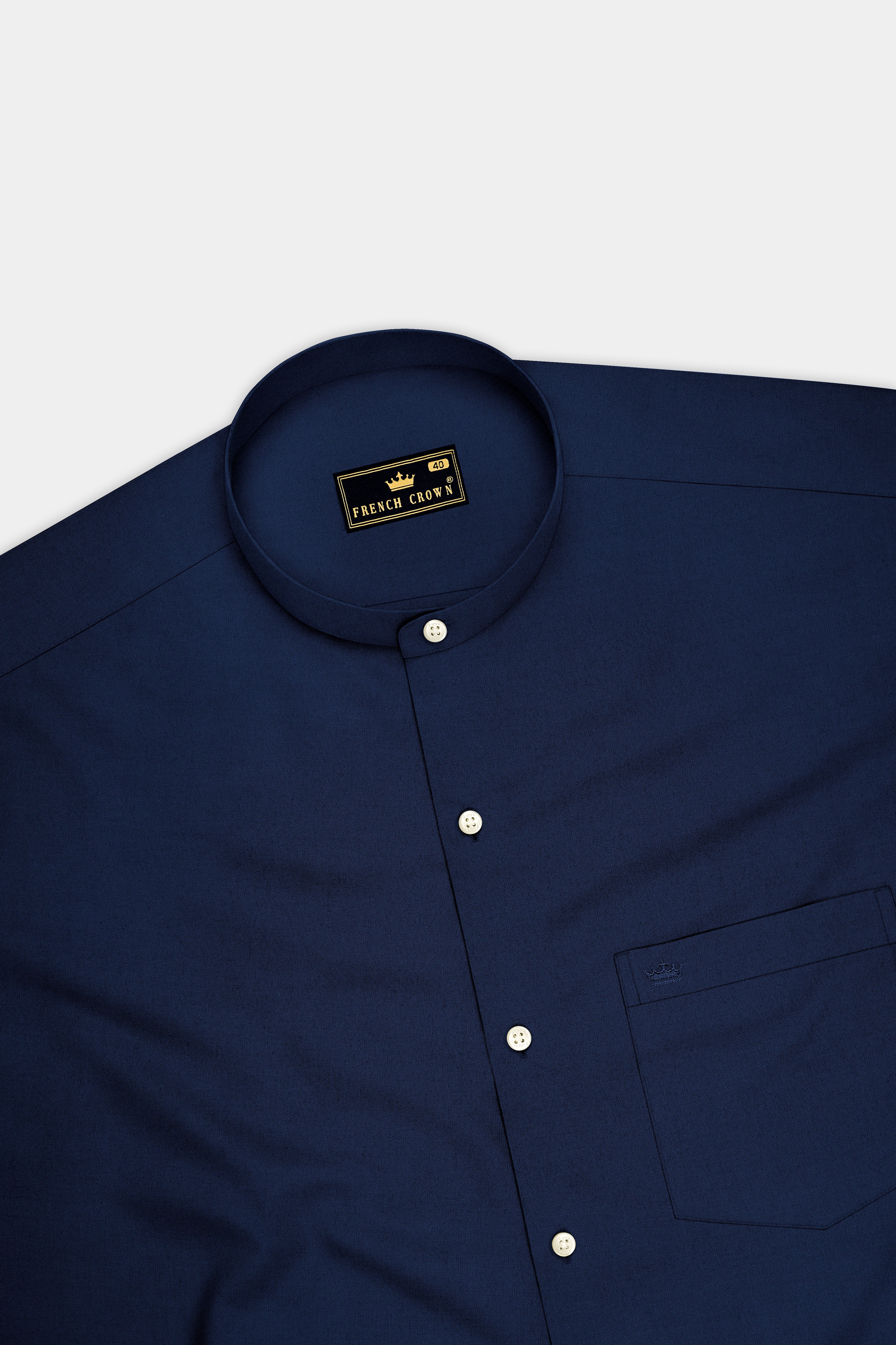 Noctis-Big Stone Navy Premium Giza Cotton Mandarin Casual Shirt