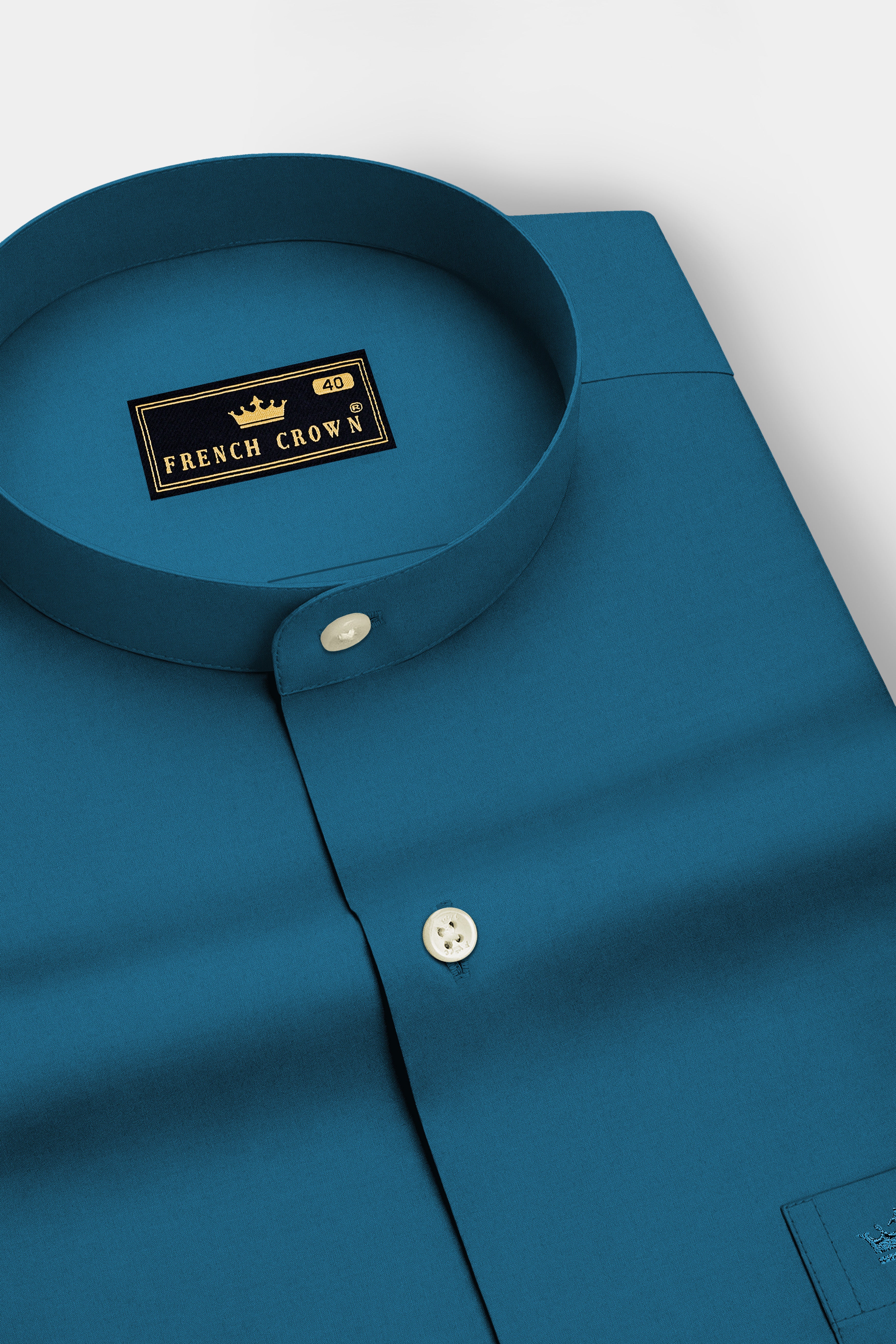 Aether-Chathams Blue Premium Giza Cotton Mandarin Casual Shirt