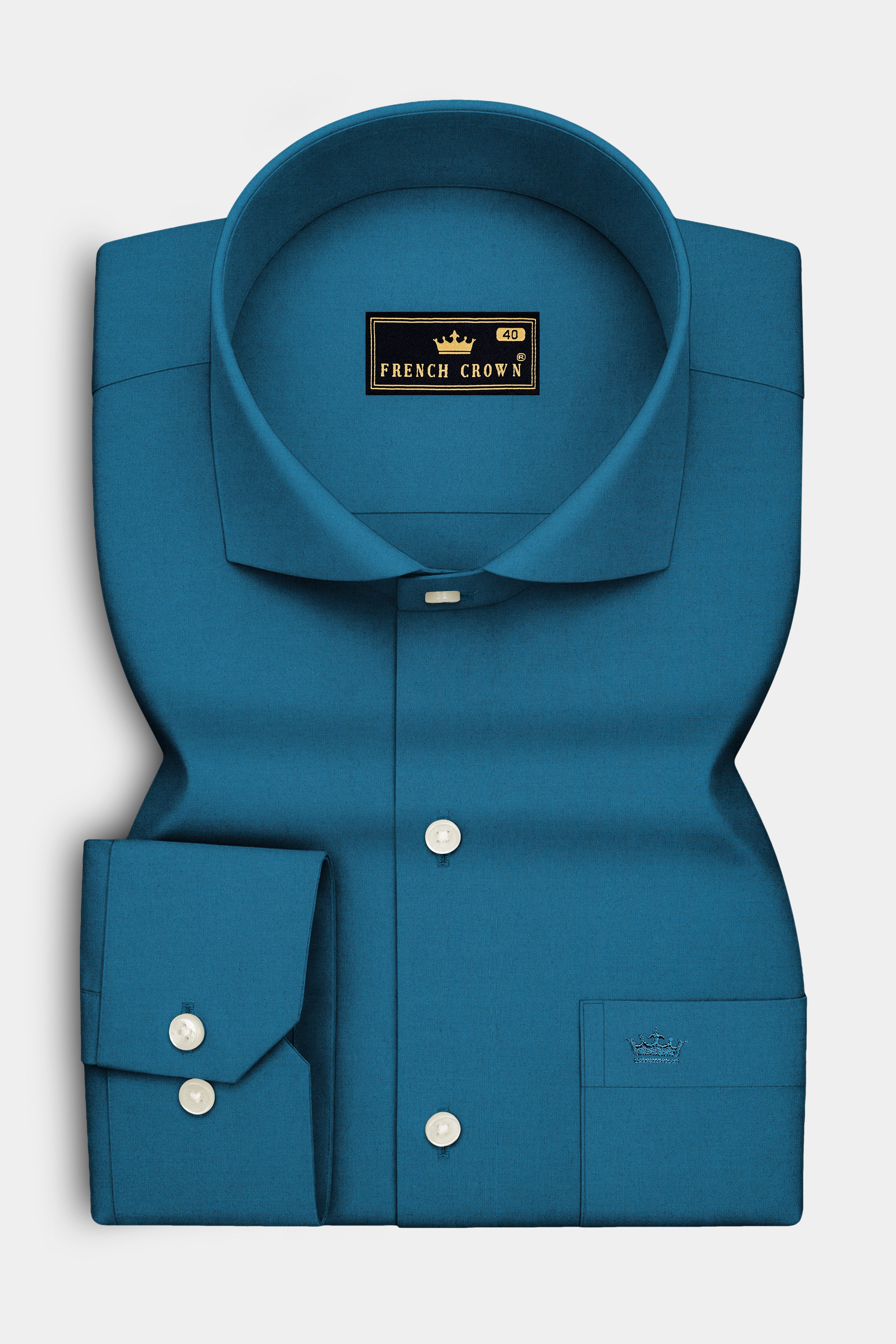 Aether-Chathams Blue Premium Giza Cotton Cut Away Collar Dress Shirt