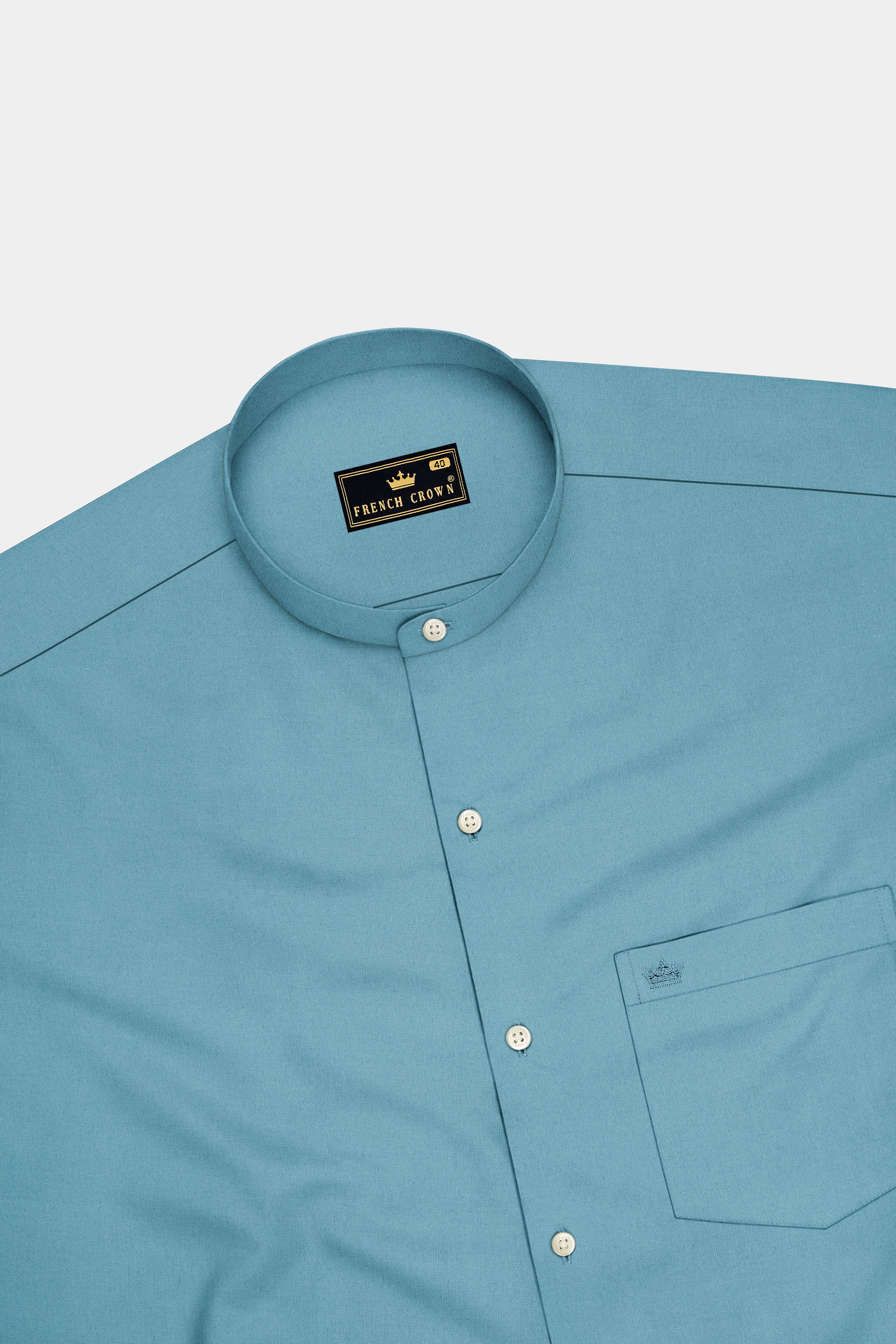 Celestia-Glacier Blue Premium Giza Cotton Mandarin Casual Shirt