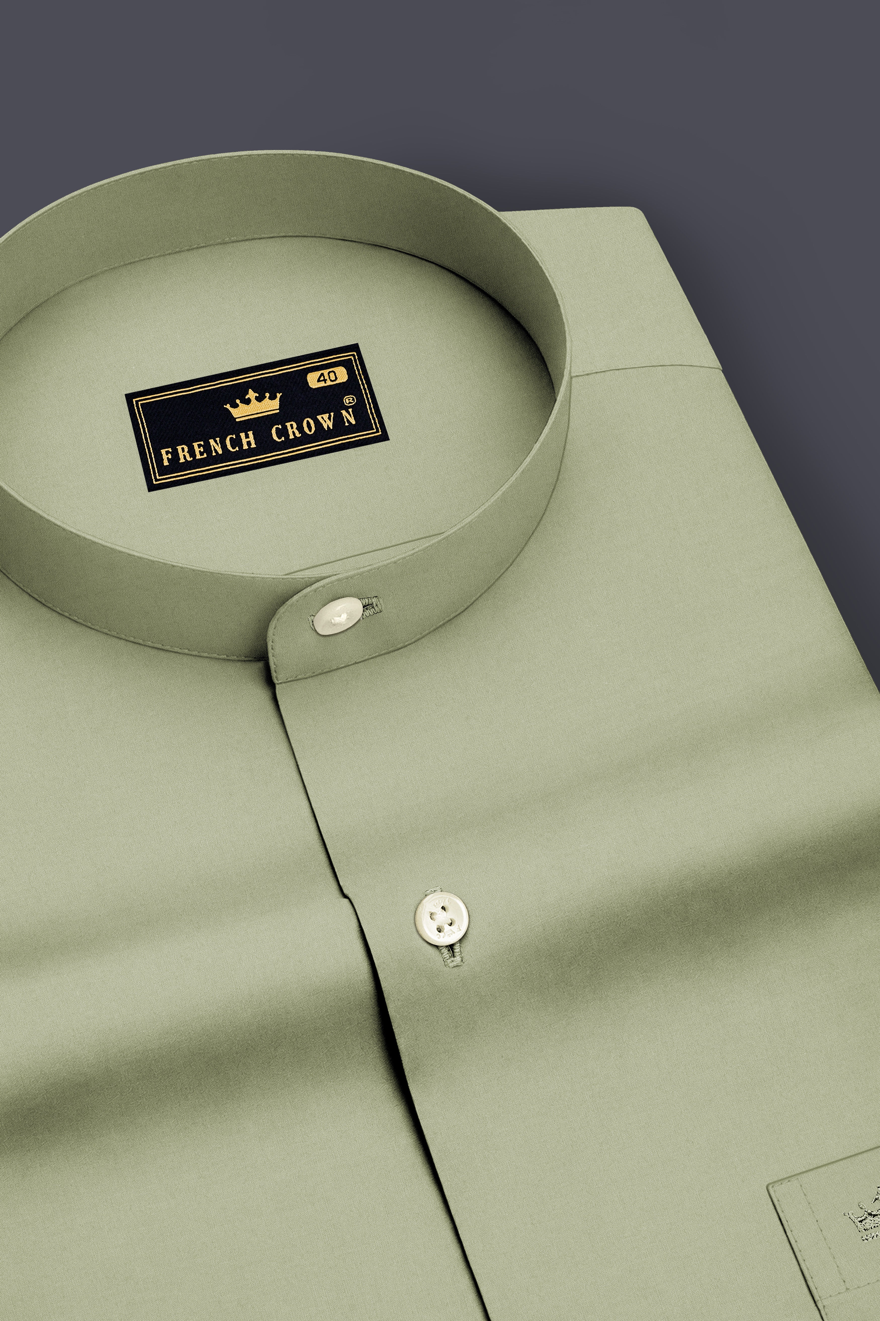 Verdure-Locust Green Premium Giza Cotton Mandarin Casual Shirt