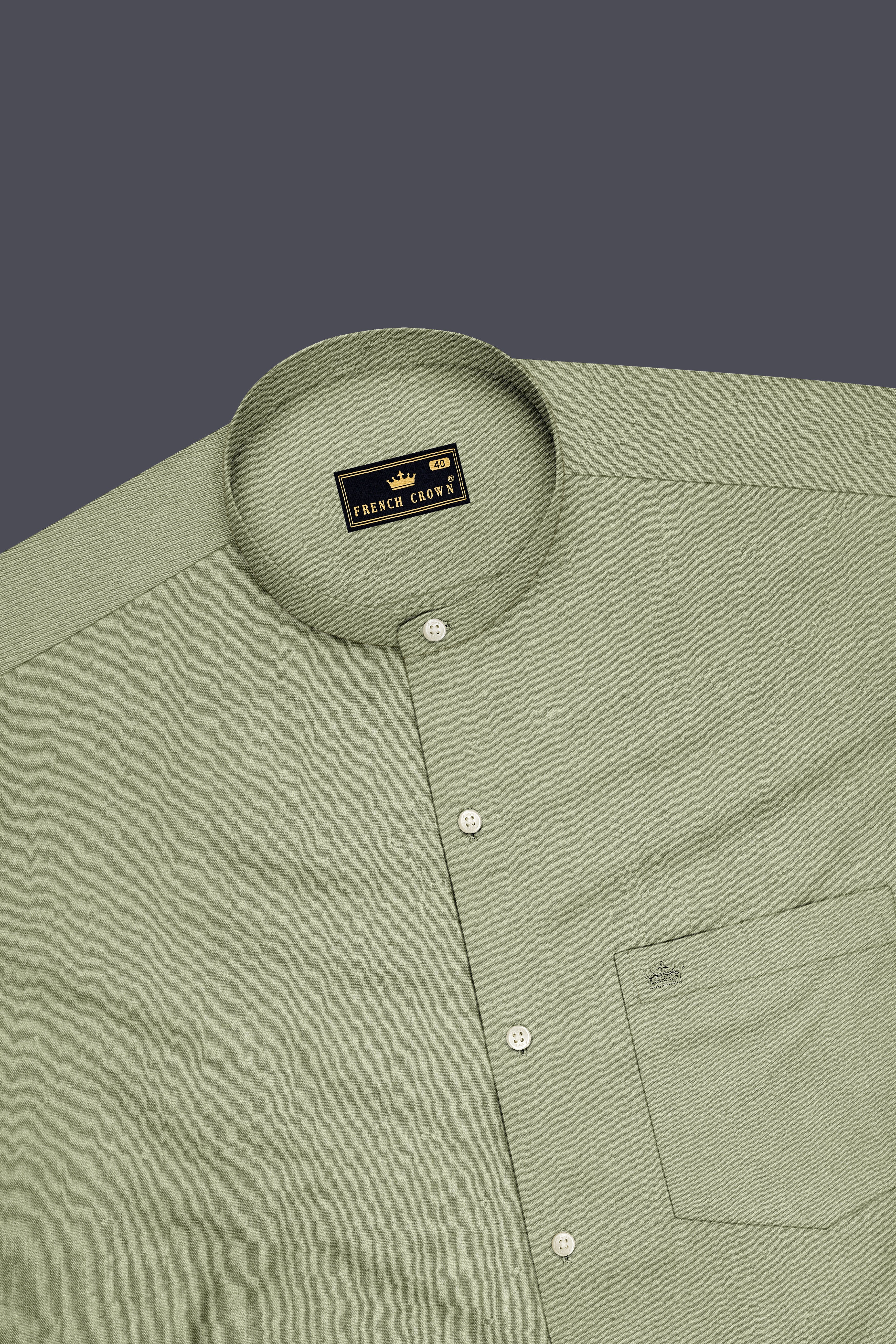 Verdure-Locust Green Premium Giza Cotton Mandarin Casual Shirt