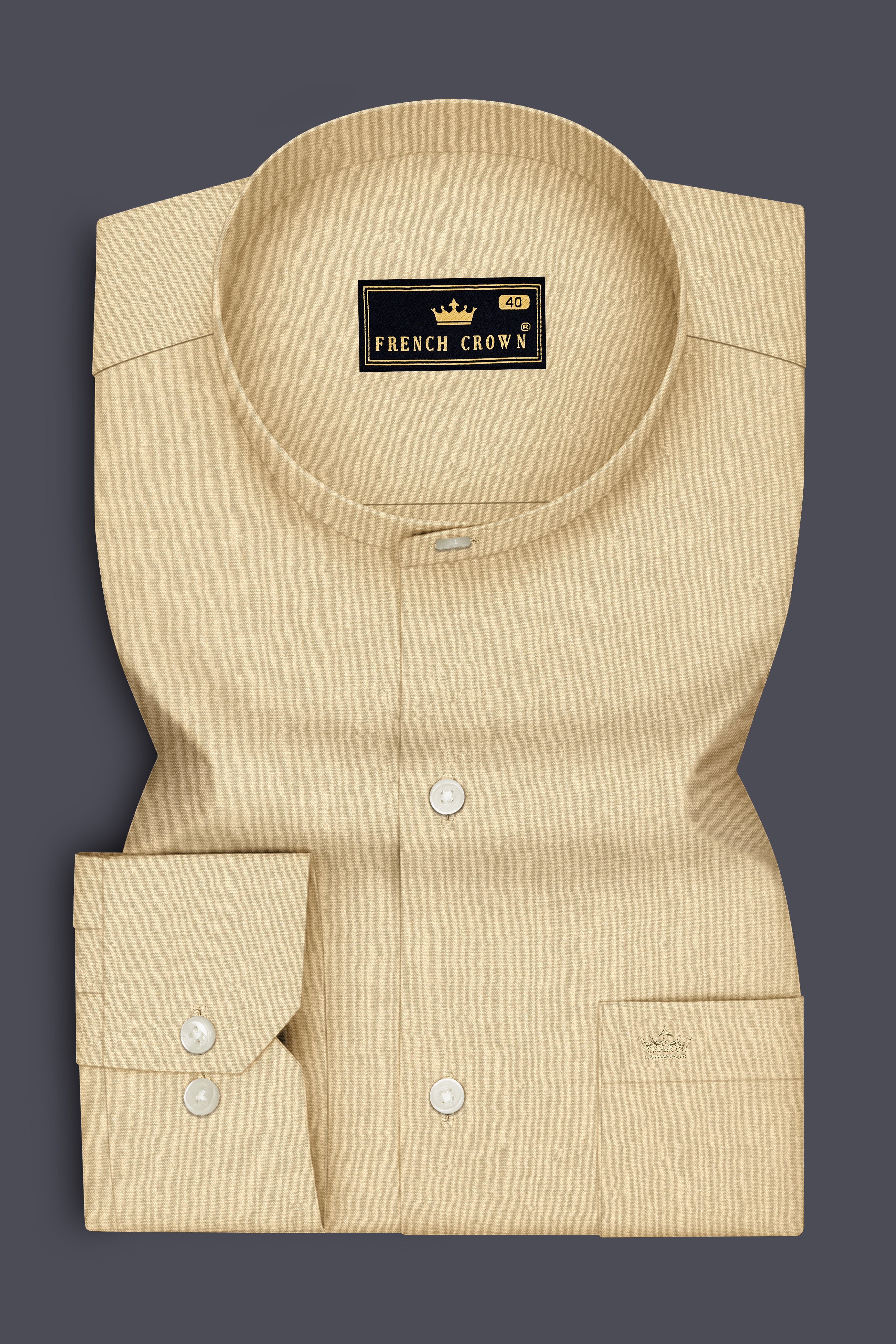 Earthen-Sapling Brown Premium Giza Cotton Mandarin Casual Shirt