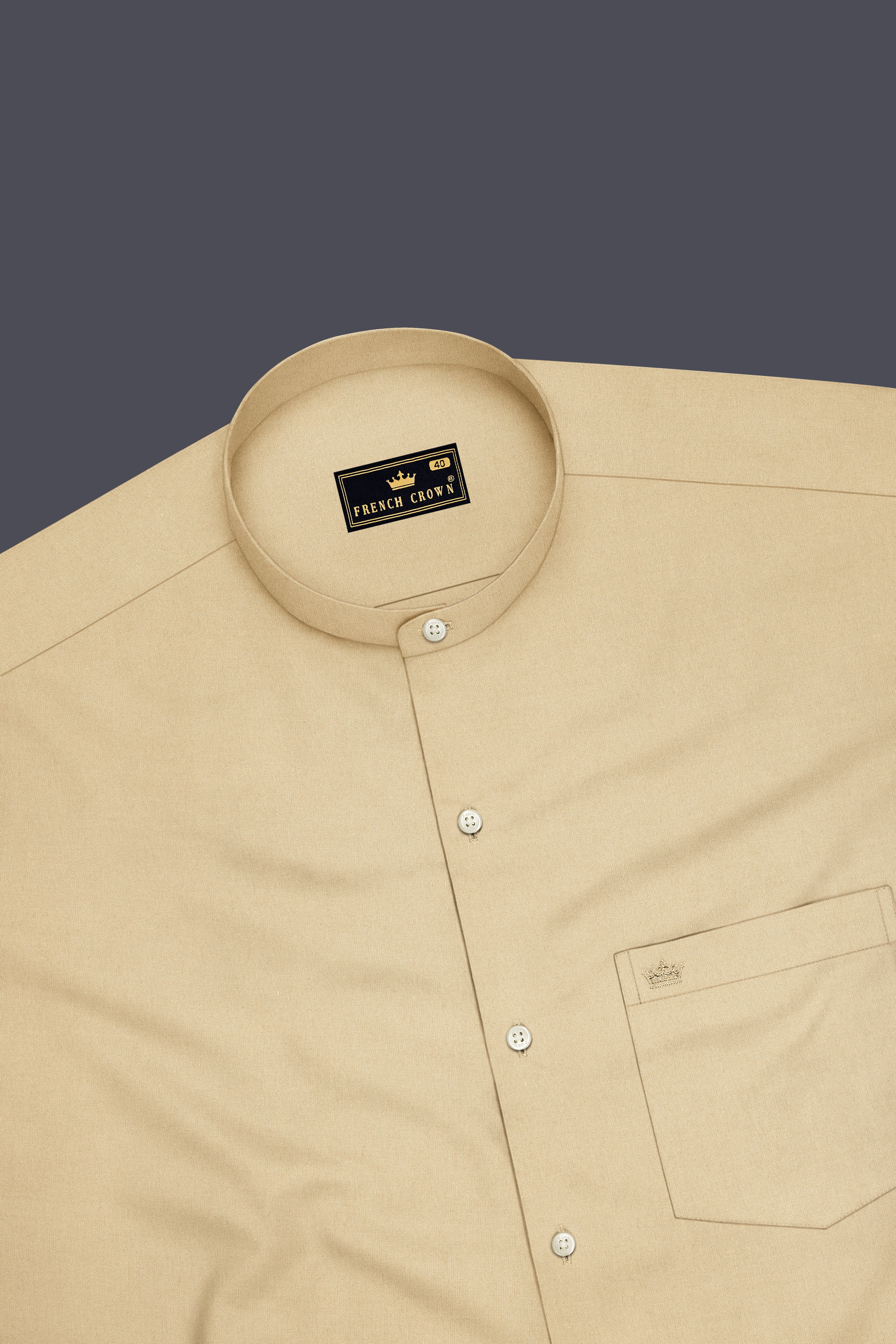 Earthen-Sapling Brown Premium Giza Cotton Mandarin Casual Shirt