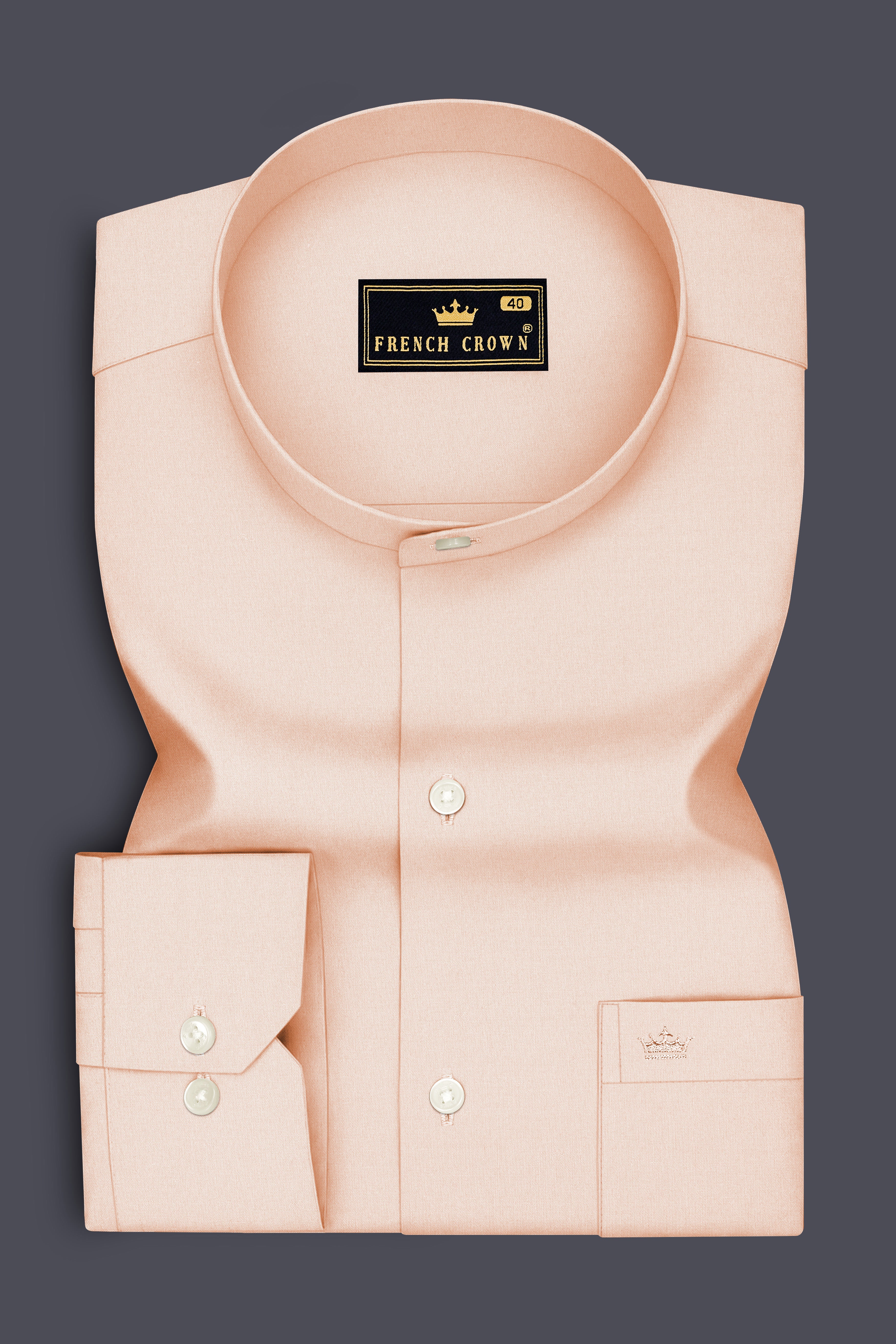 Blushen-Bonny Peach Premium Giza Cotton Mandarin Casual Shirt