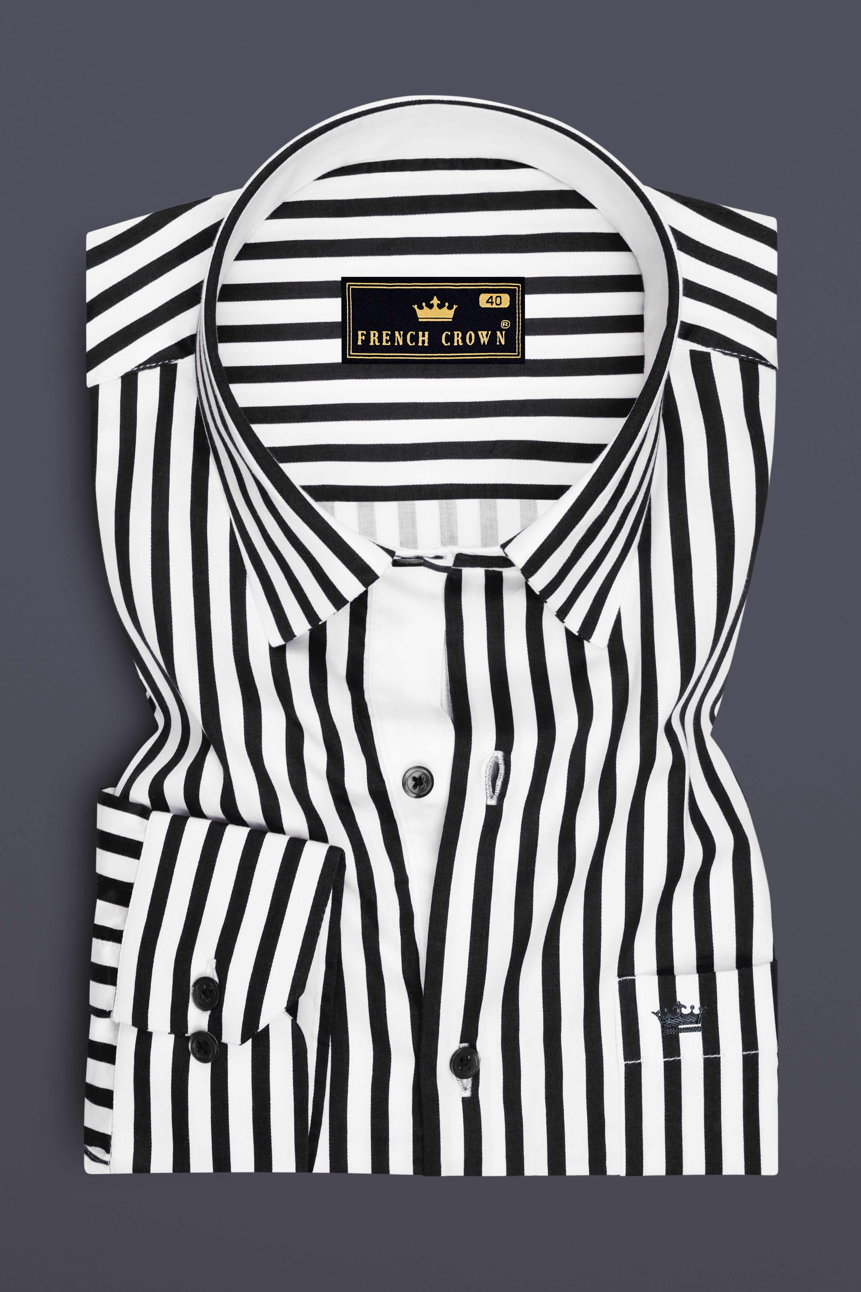 Regalis-Jade Black And Bright White Candy Striped Subtle Sheen Super Soft Premium Cotton Dress Shirt