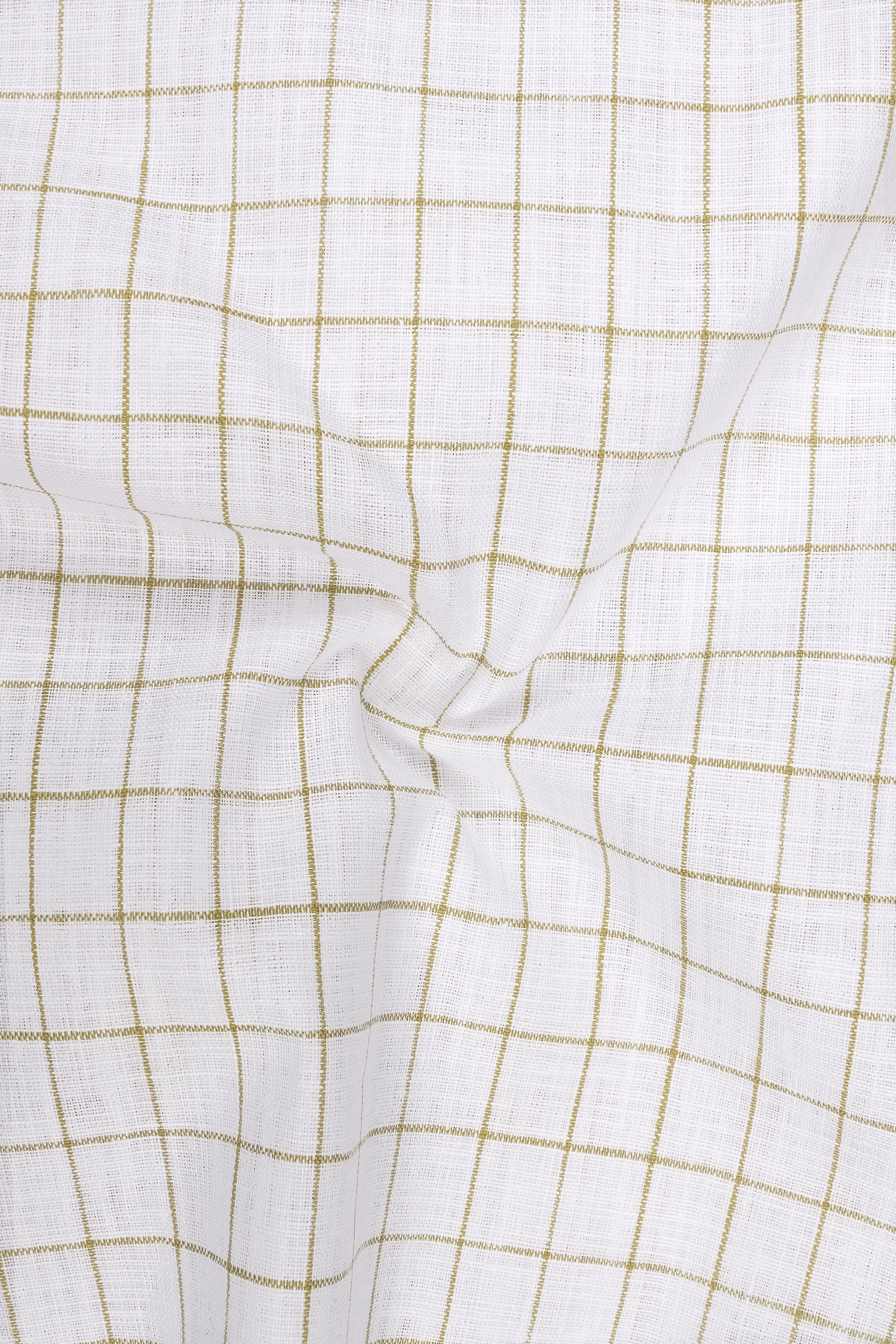 Sierra-Bright White And Muesli Brown Windowpane Luxurious Linen Mandarin Casual Shirt