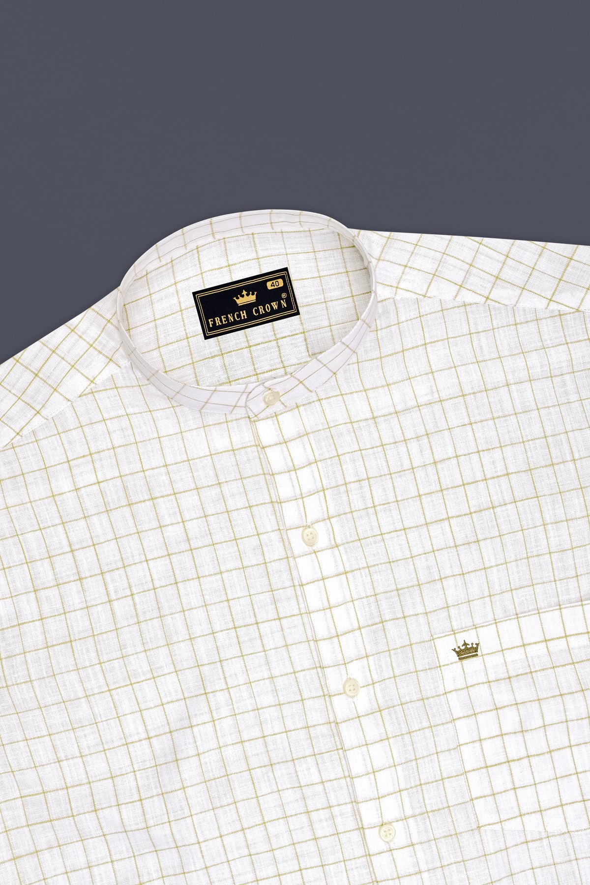 Sierra-Bright White And Muesli Brown Windowpane Luxurious Linen Mandarin Casual Shirt