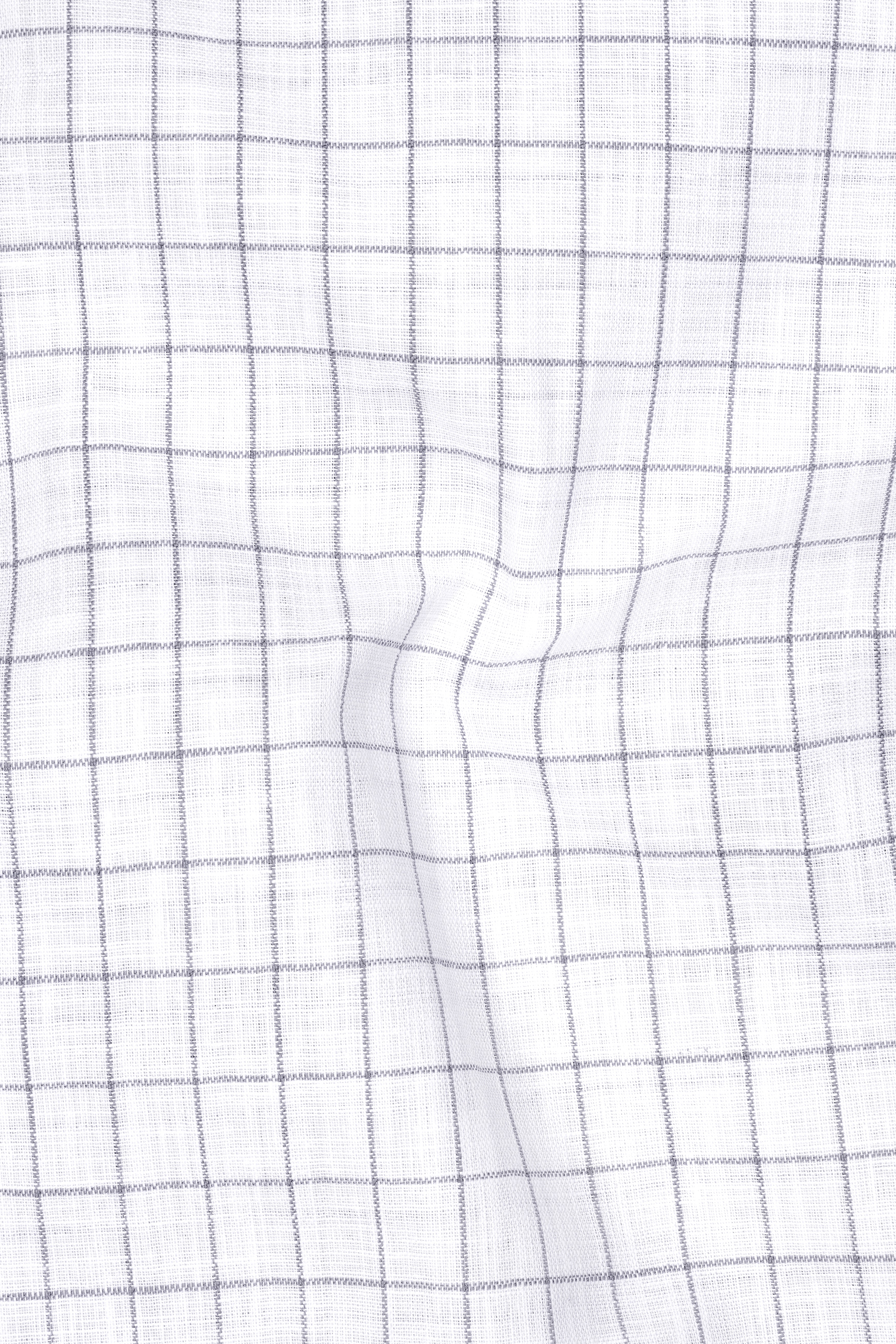 Aureum-Bright White And Bronco Gray Windowpane Luxurious Linen Mandarin Casual Shirt