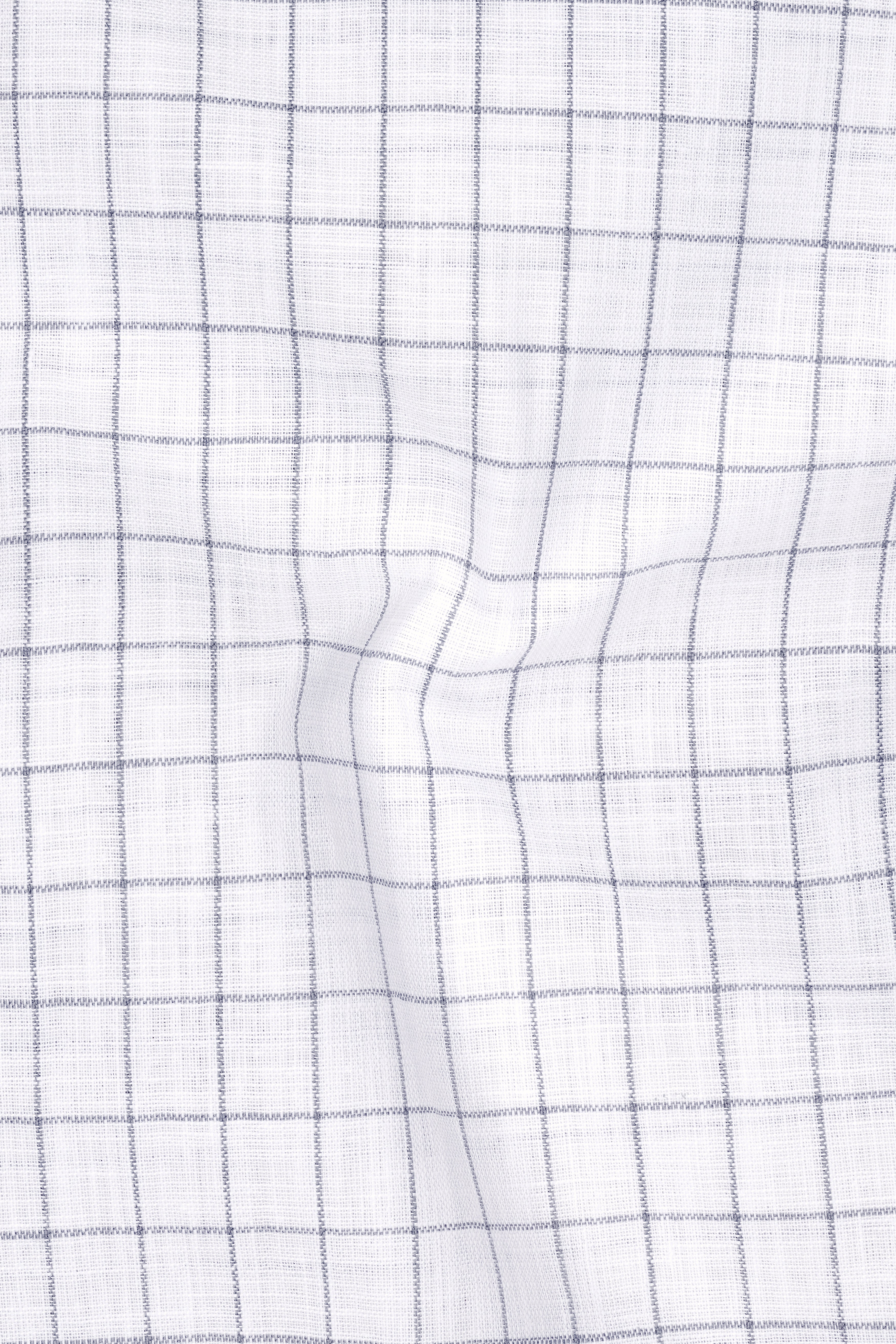 Aureum-Bright White And Bronco Gray Windowpane Luxurious Linen Button Down Dress Shirt