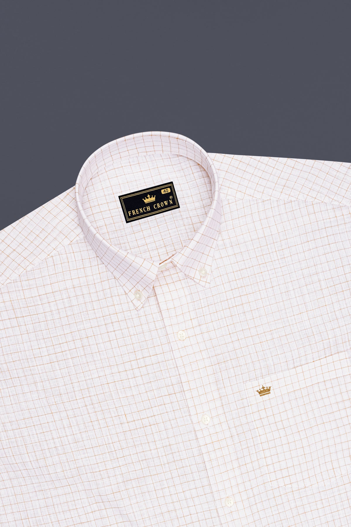 Bristol-Bright White And Tan Brown Windowpane Luxurious Linen Button Down Dress Shirt