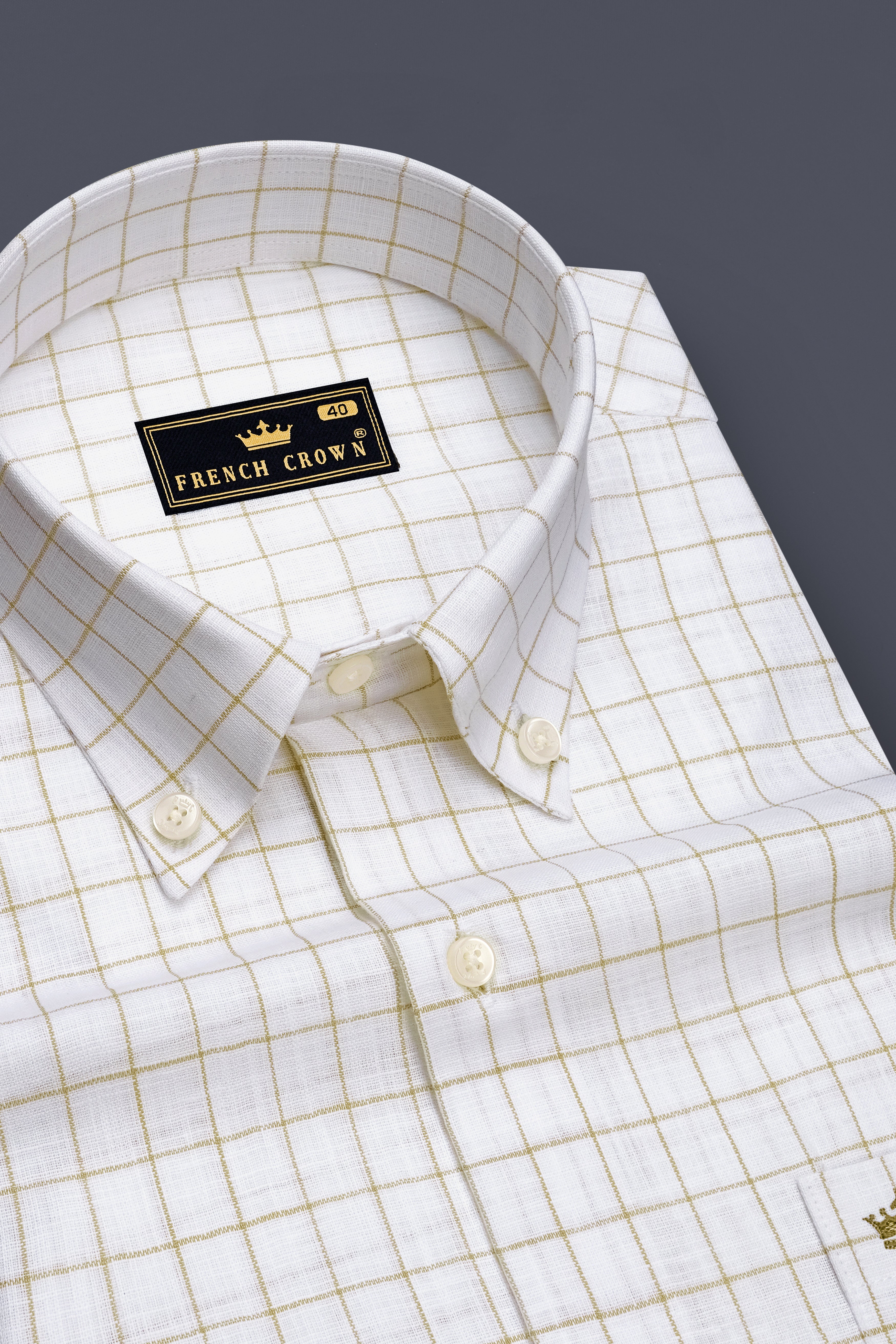 Sierra-Bright White And Muesli Brown Windowpane Luxurious Linen Button Down Dress Shirt