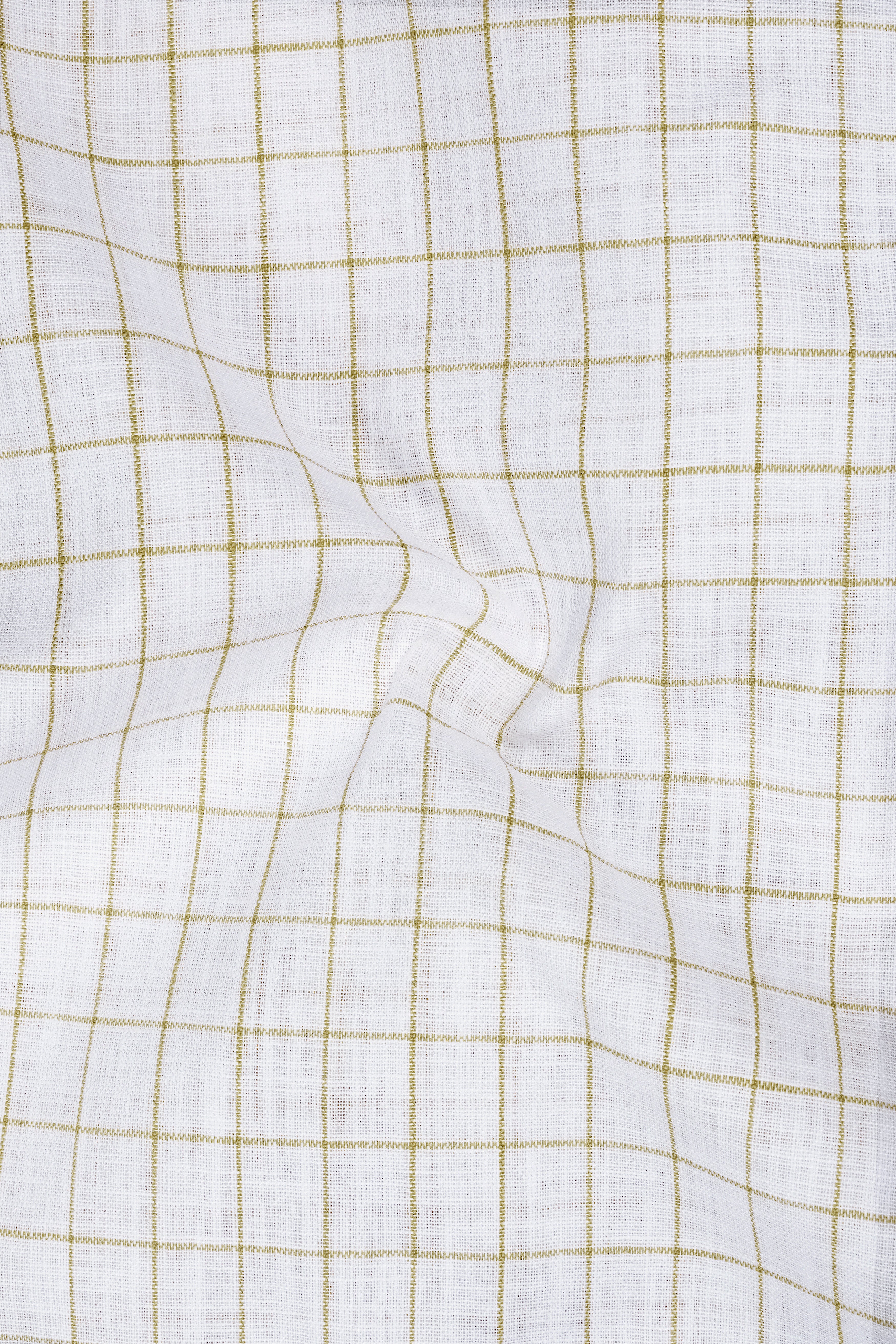 Sierra-Bright White And Muesli Brown Windowpane Luxurious Linen Button Down Dress Shirt