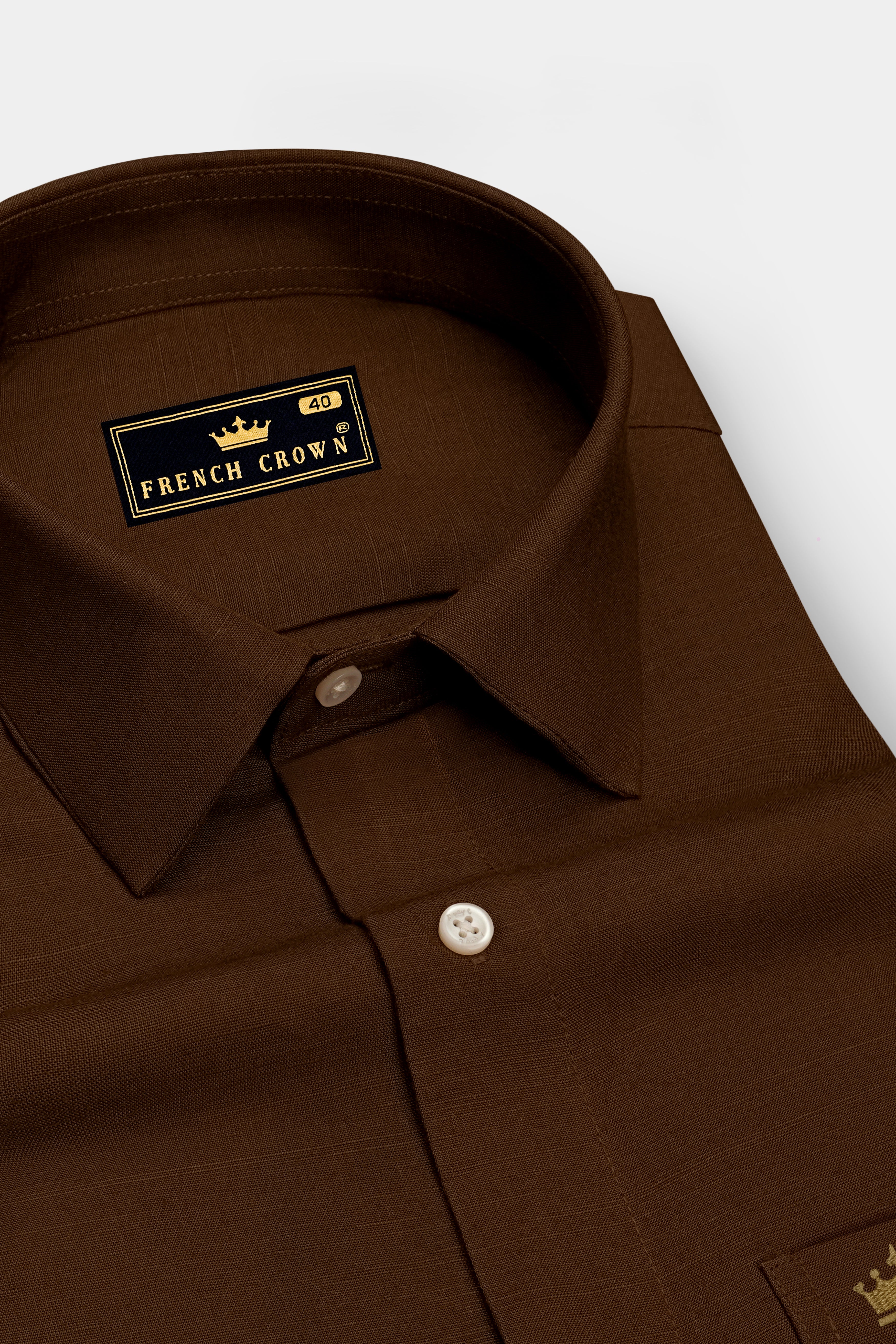 Terrene-Clinker Brown Linen-Cotton Blend Dress Shirt