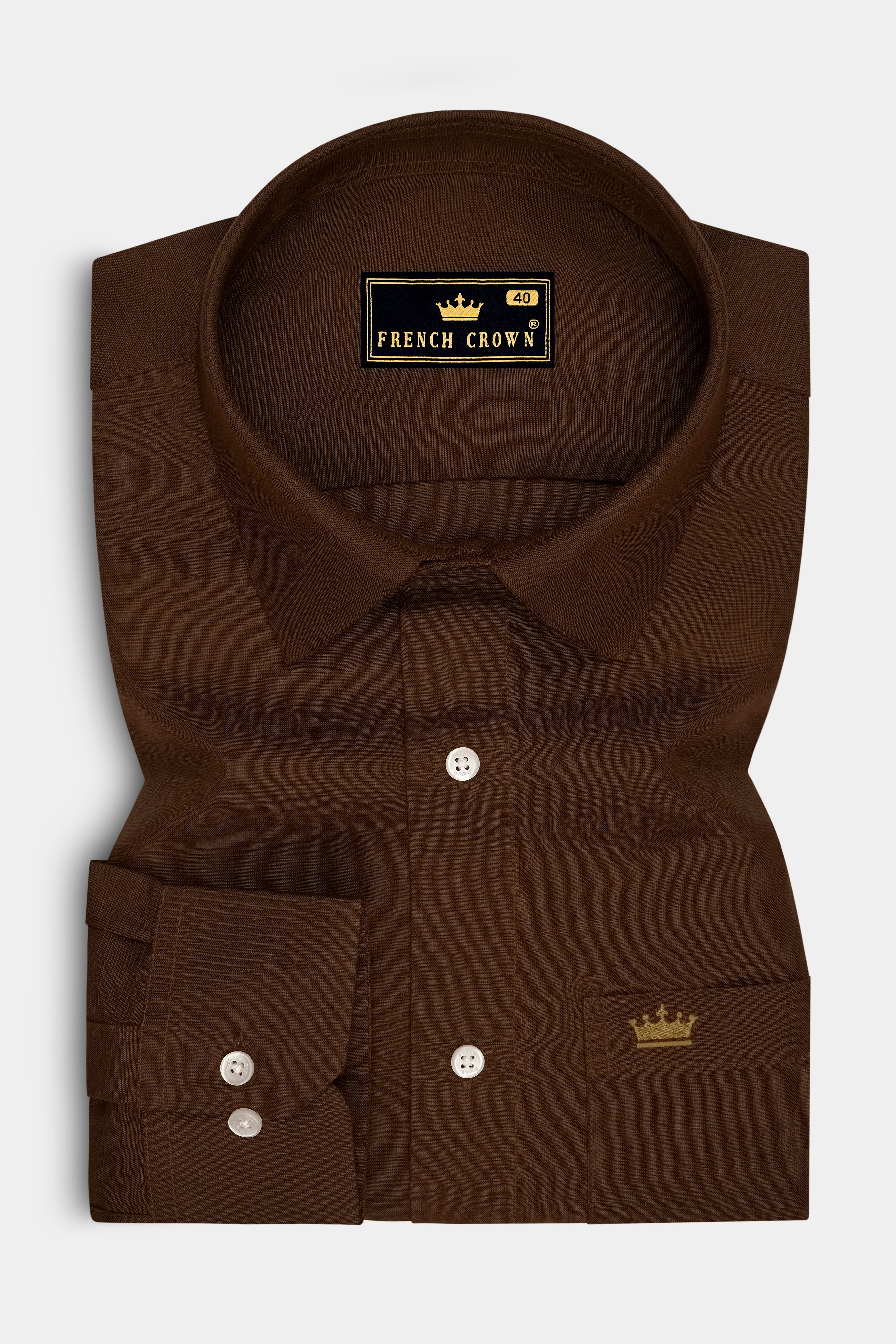 Terrene-Clinker Brown Linen-Cotton Blend Dress Shirt