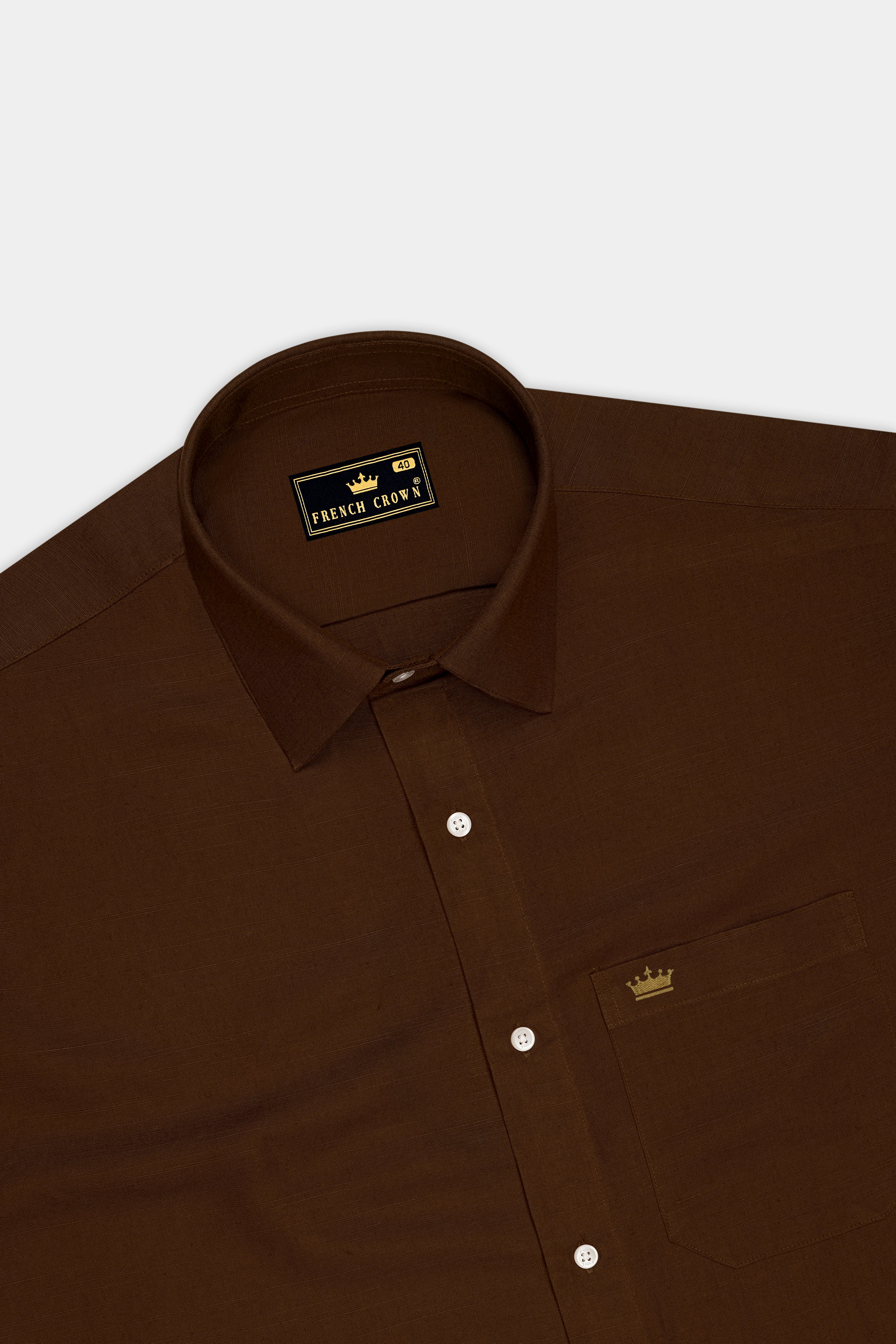 Terrene-Clinker Brown Linen-Cotton Blend Dress Shirt