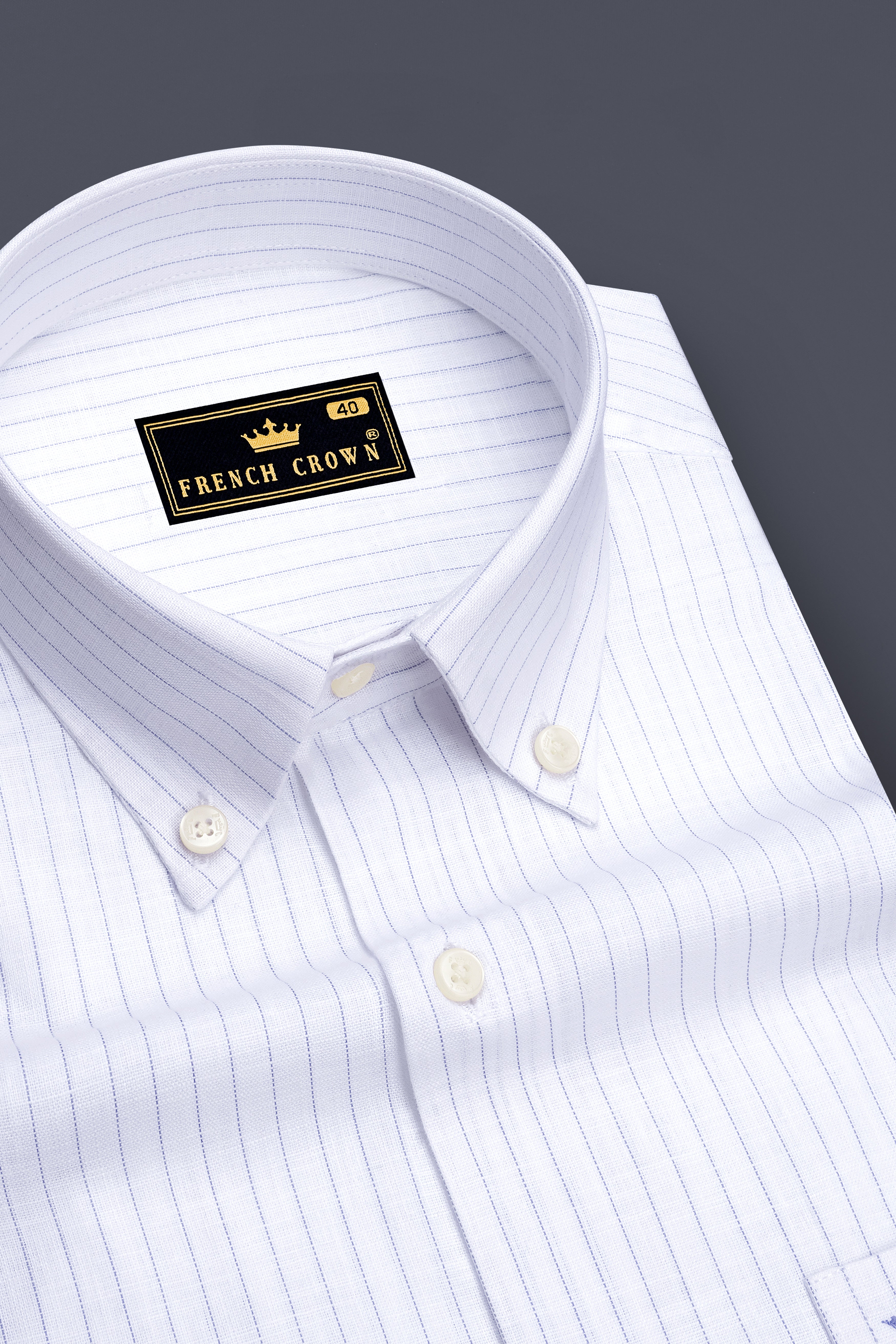 Alviero-Bright White And Bell Blue Pin Striped Luxurious Linen Button Down Dress Shirt