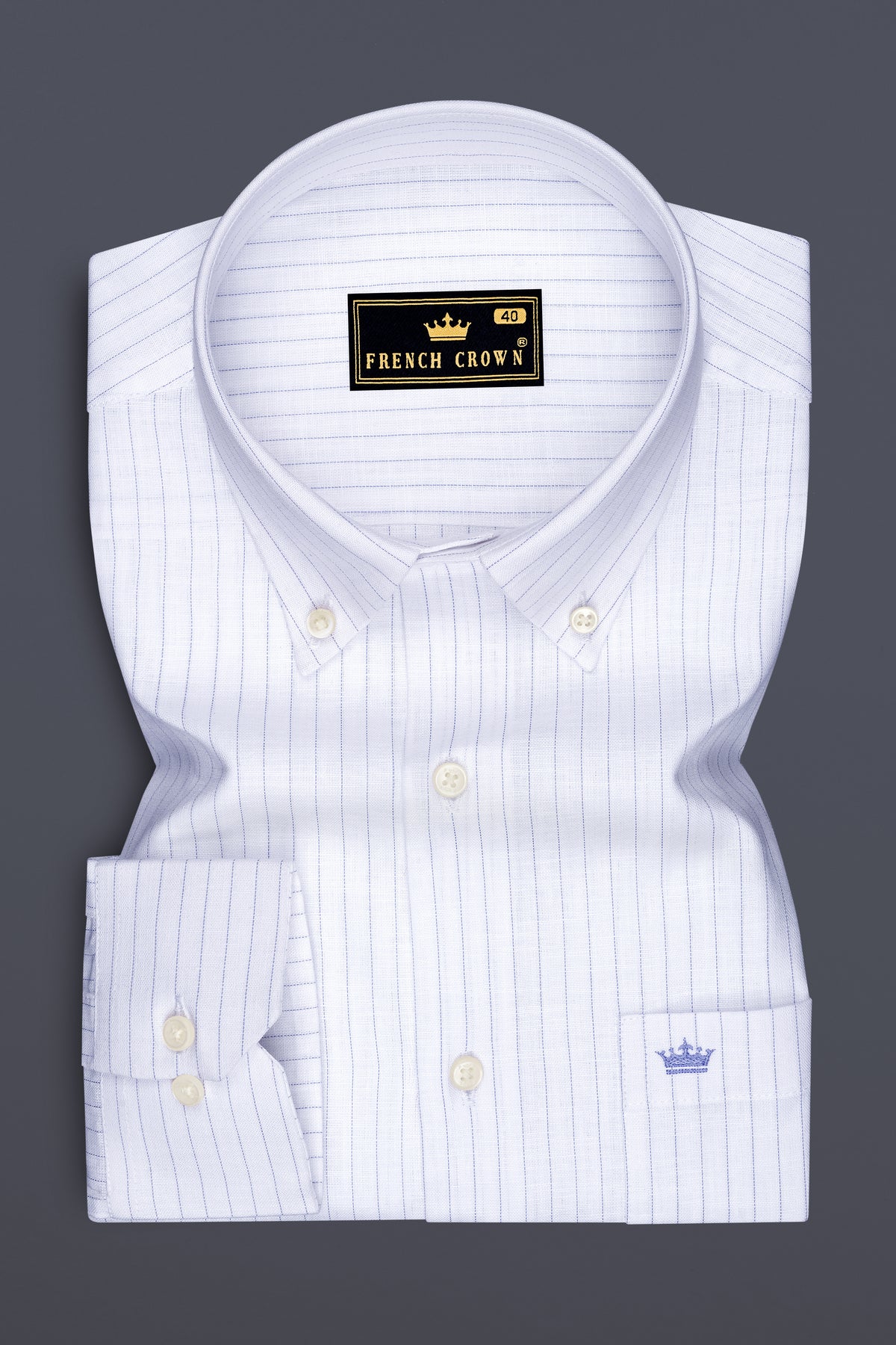Alviero-Bright White And Bell Blue Pin Striped Luxurious Linen Button Down Dress Shirt