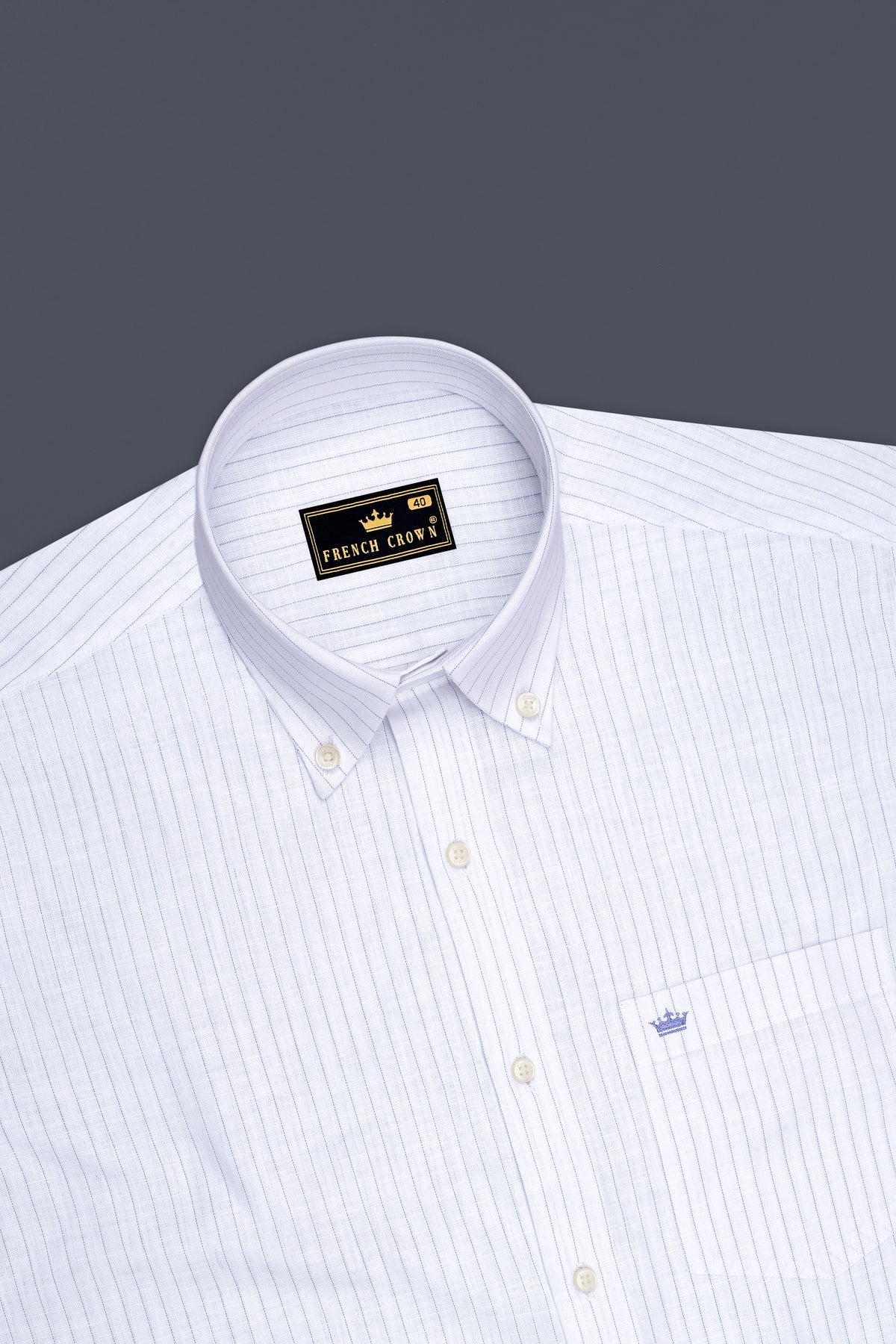 Alviero-Bright White And Bell Blue Pin Striped Luxurious Linen Button Down Dress Shirt