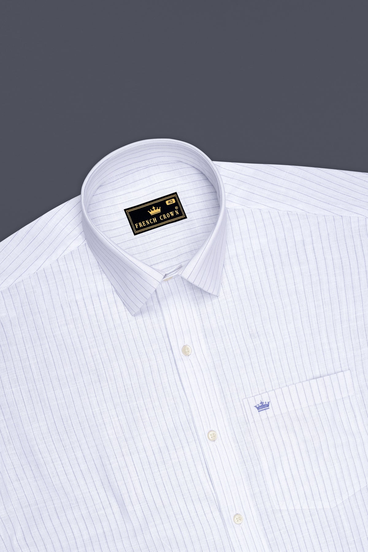 Alviero-Bright White And Bell Blue Pin Striped Luxurious Linen Dress Shirt