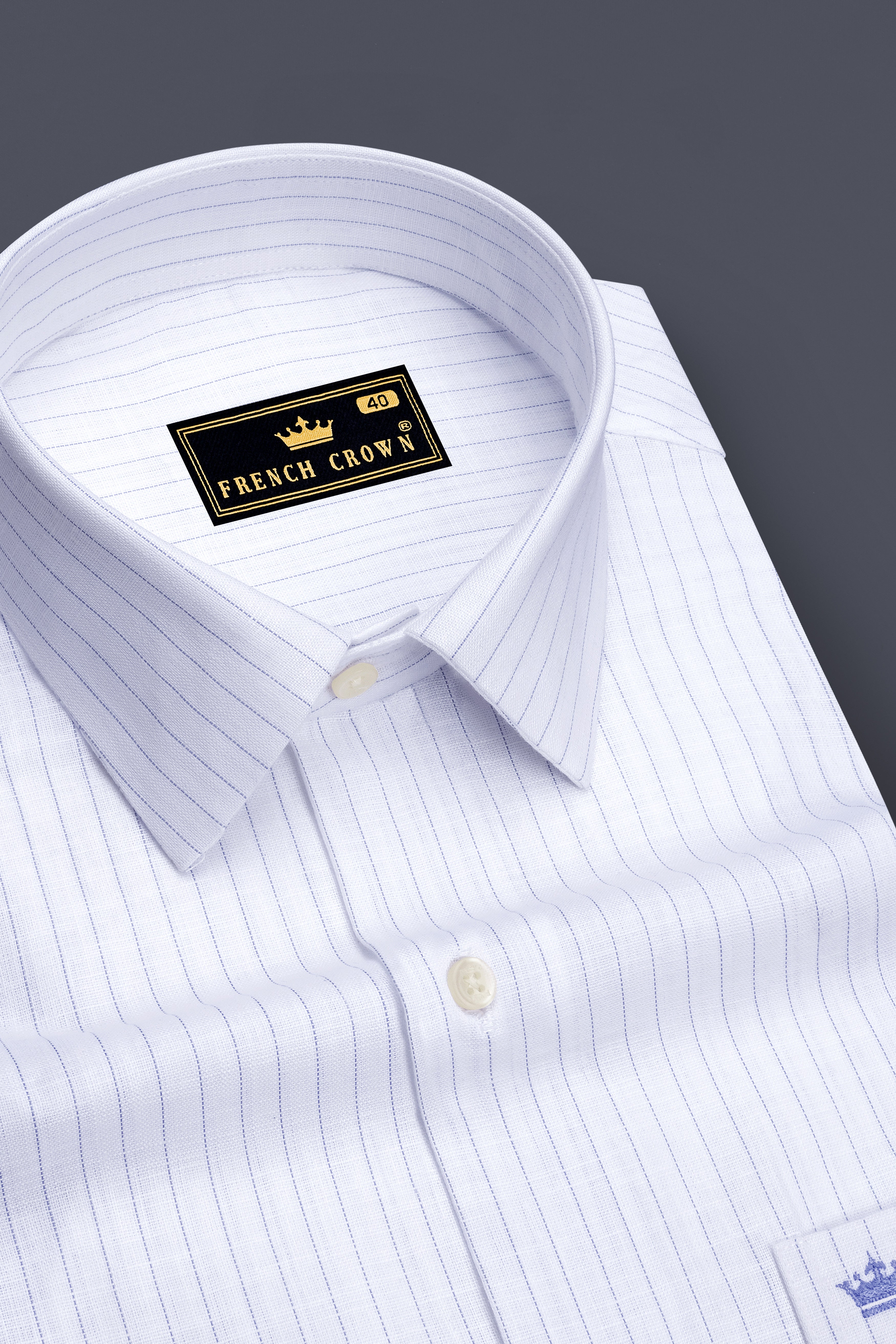 Alviero-Bright White And Bell Blue Pin Striped Luxurious Linen Dress Shirt