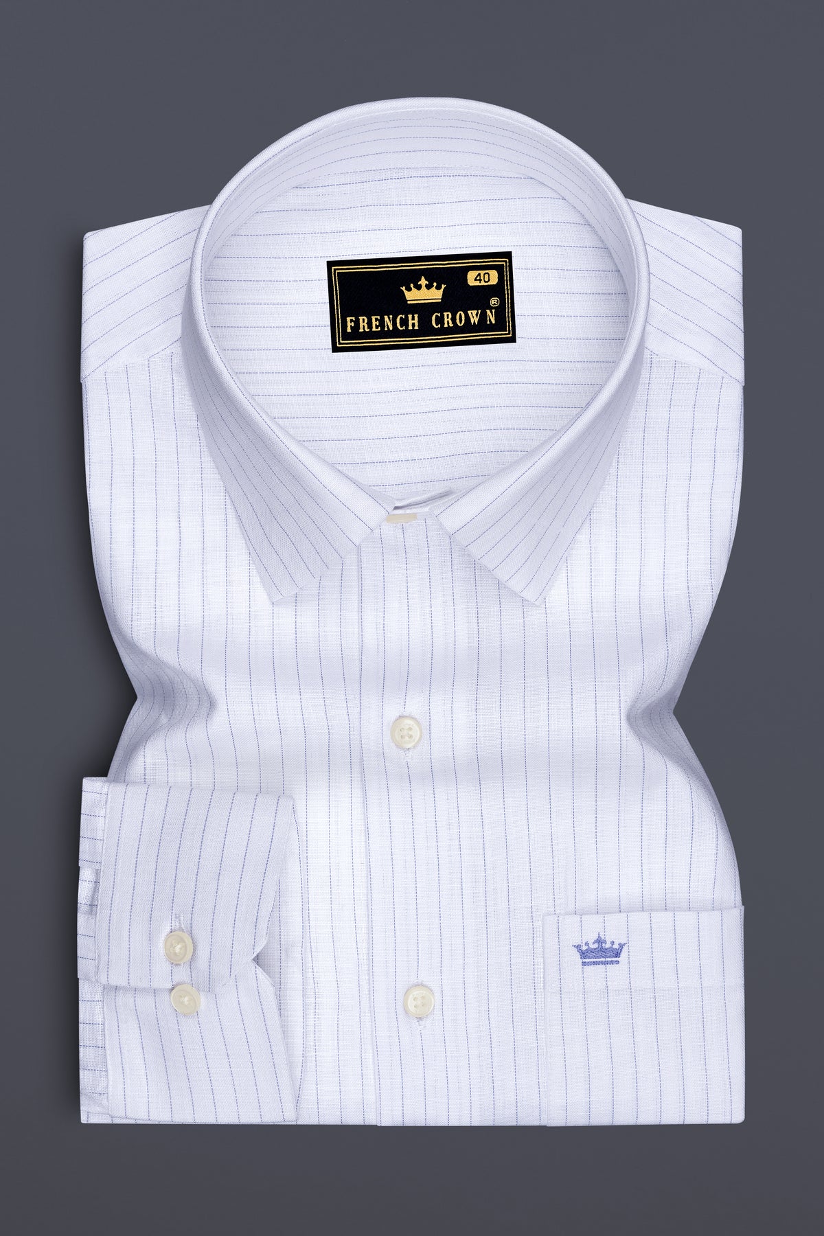 Alviero-Bright White And Bell Blue Pin Striped Luxurious Linen Dress Shirt