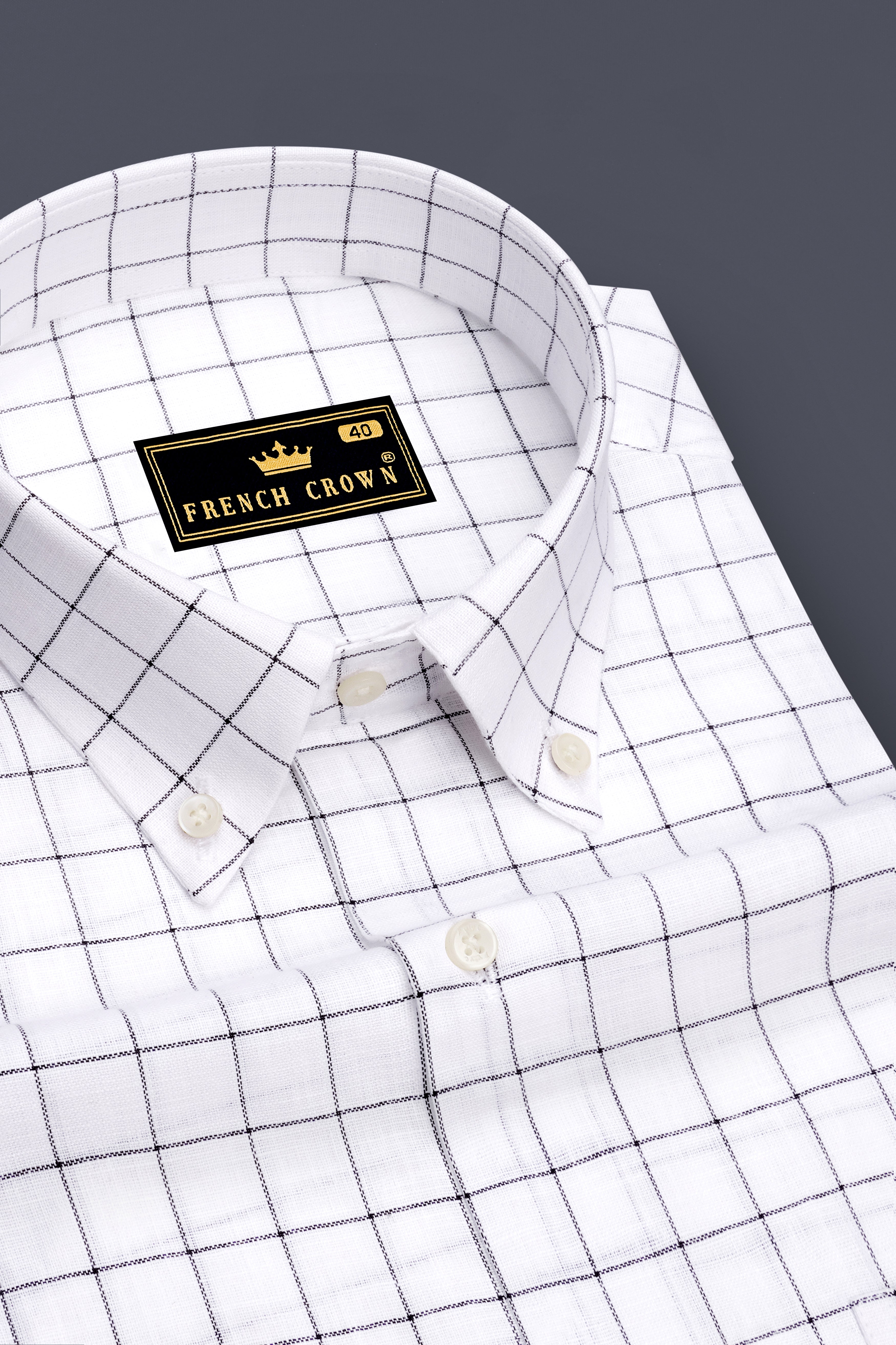 Ardent-Bright White And Jade Black Windowpane Luxurious Linen Button Down Dress Shirt