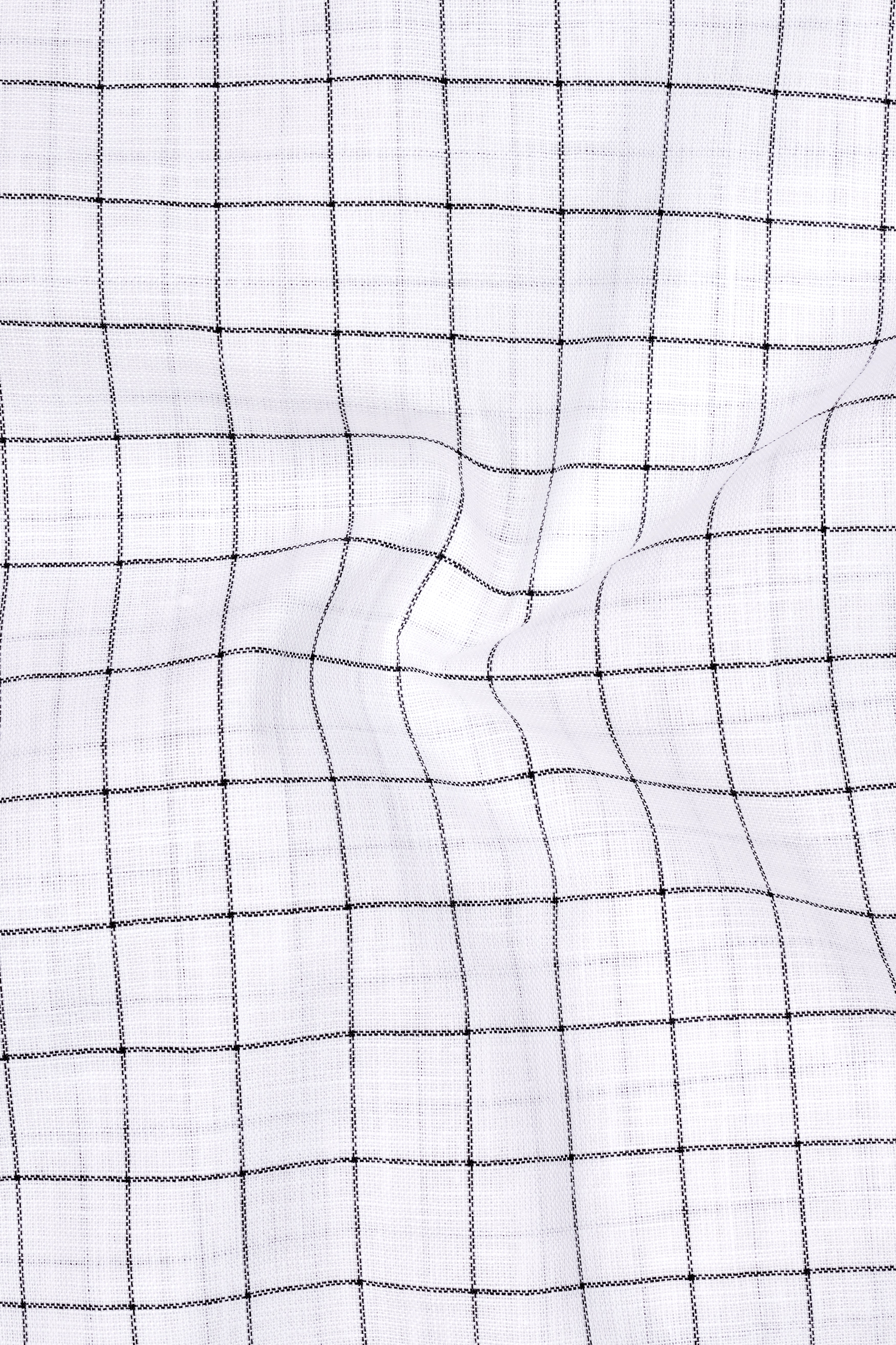 Ardent-Bright White And Jade Black Windowpane Luxurious Linen Button Down Dress Shirt