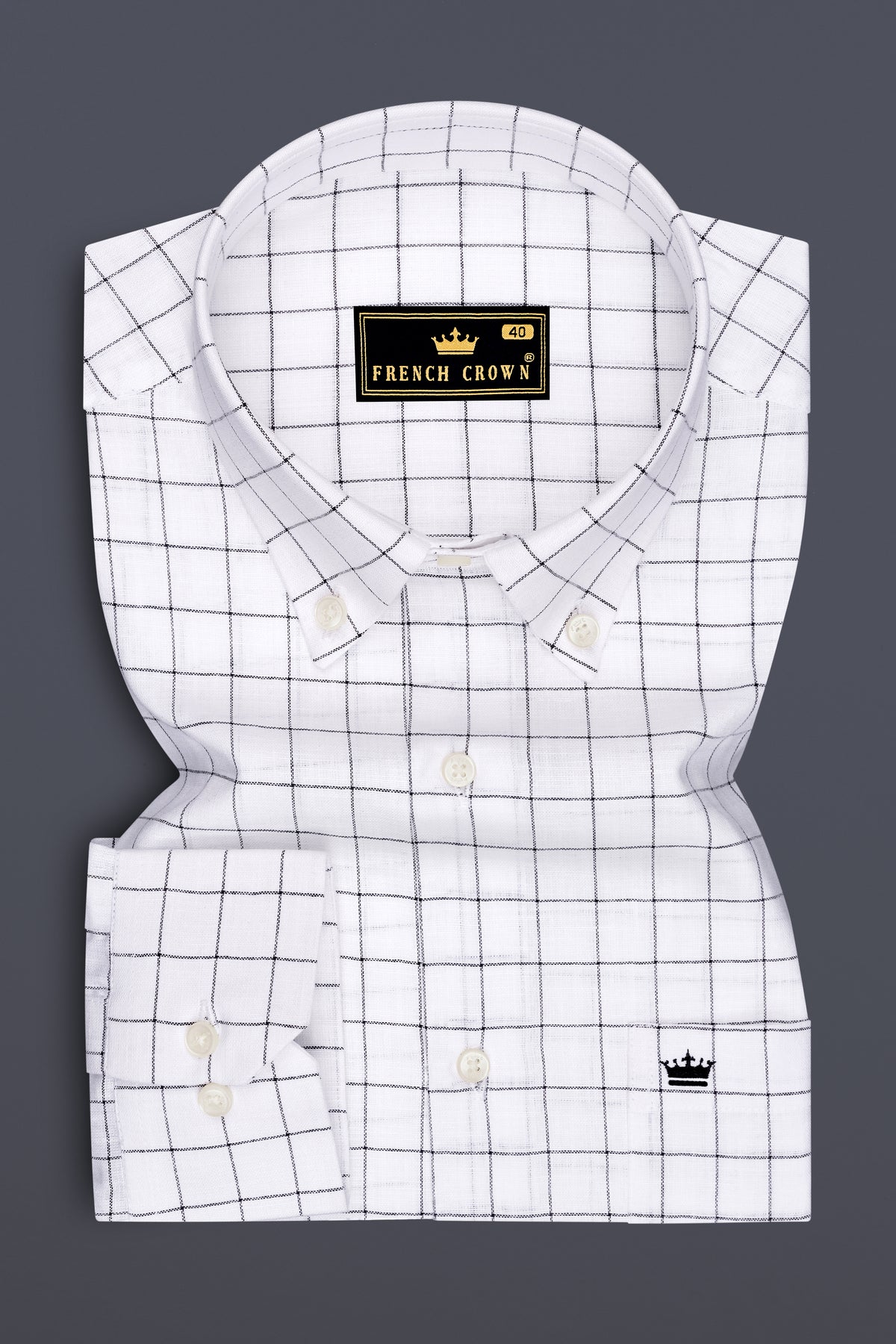 Ardent-Bright White And Jade Black Windowpane Luxurious Linen Button Down Dress Shirt